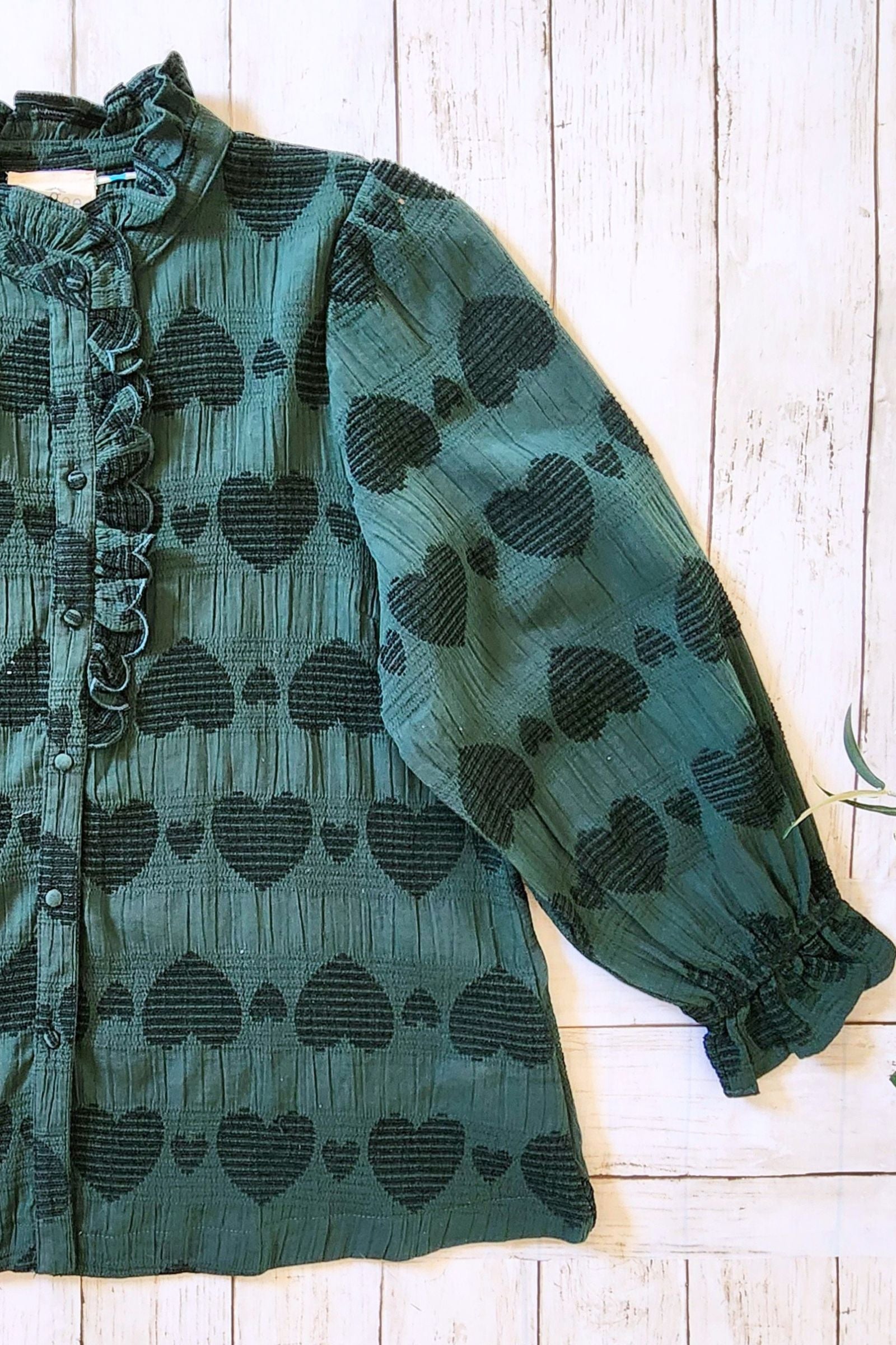 Jacquard Heart Ruffle Trim Top