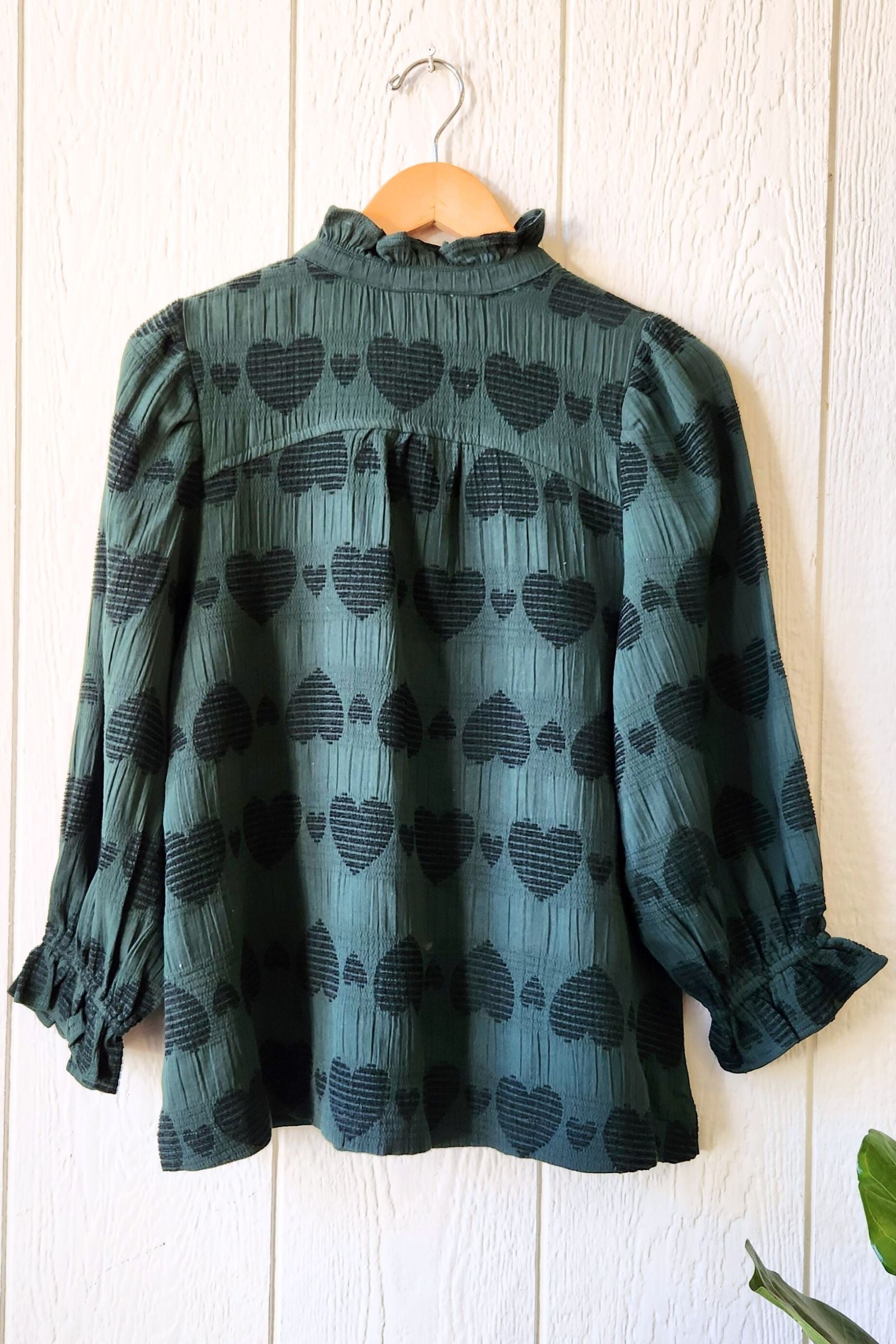 Jacquard Heart Ruffle Trim Top