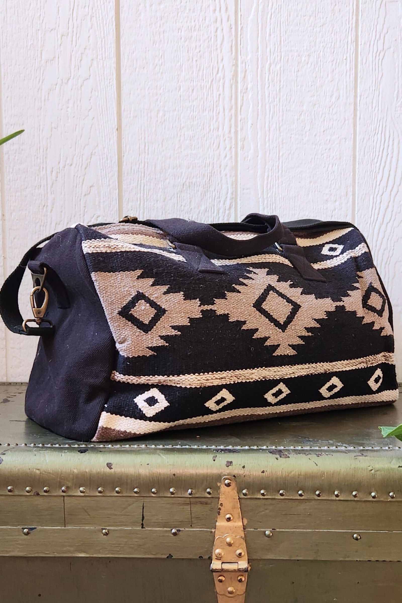Black & Taupe & Cream Aztec Duffel Bag
