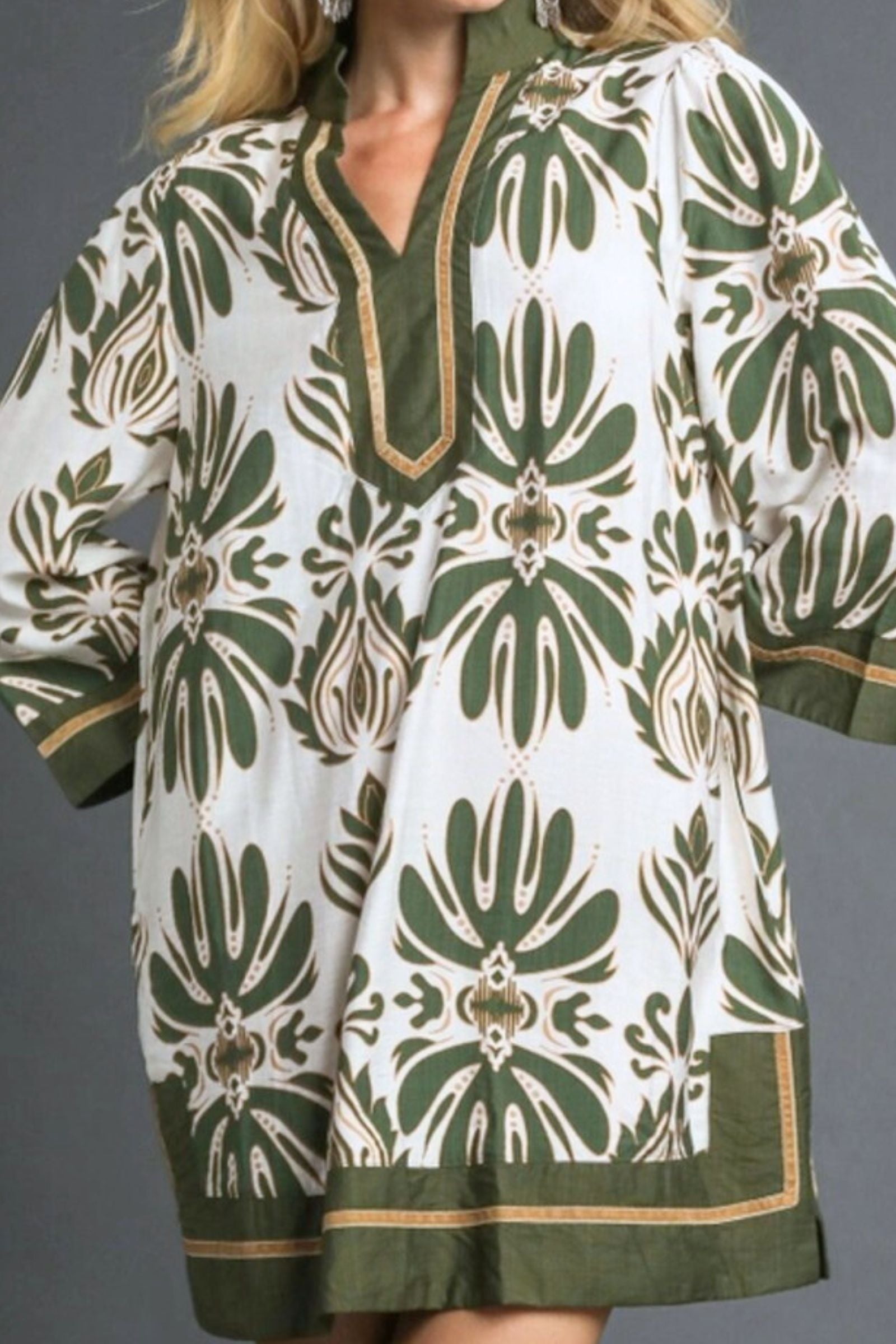 Olive Baroque Floral Tunic