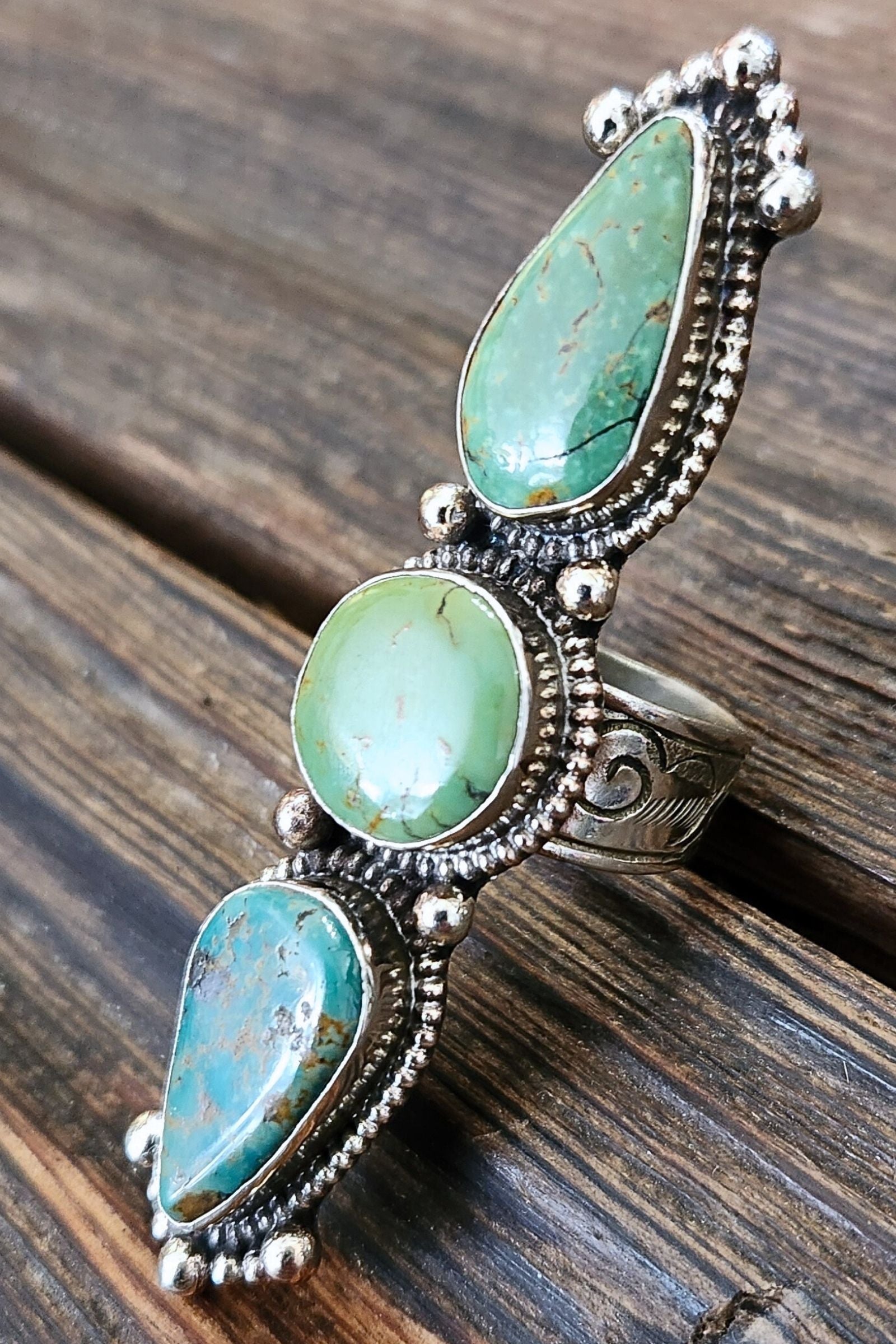 Adjustable Tibetan Silver Turquoise Crawler Ring | One-of-a-Kind (021)