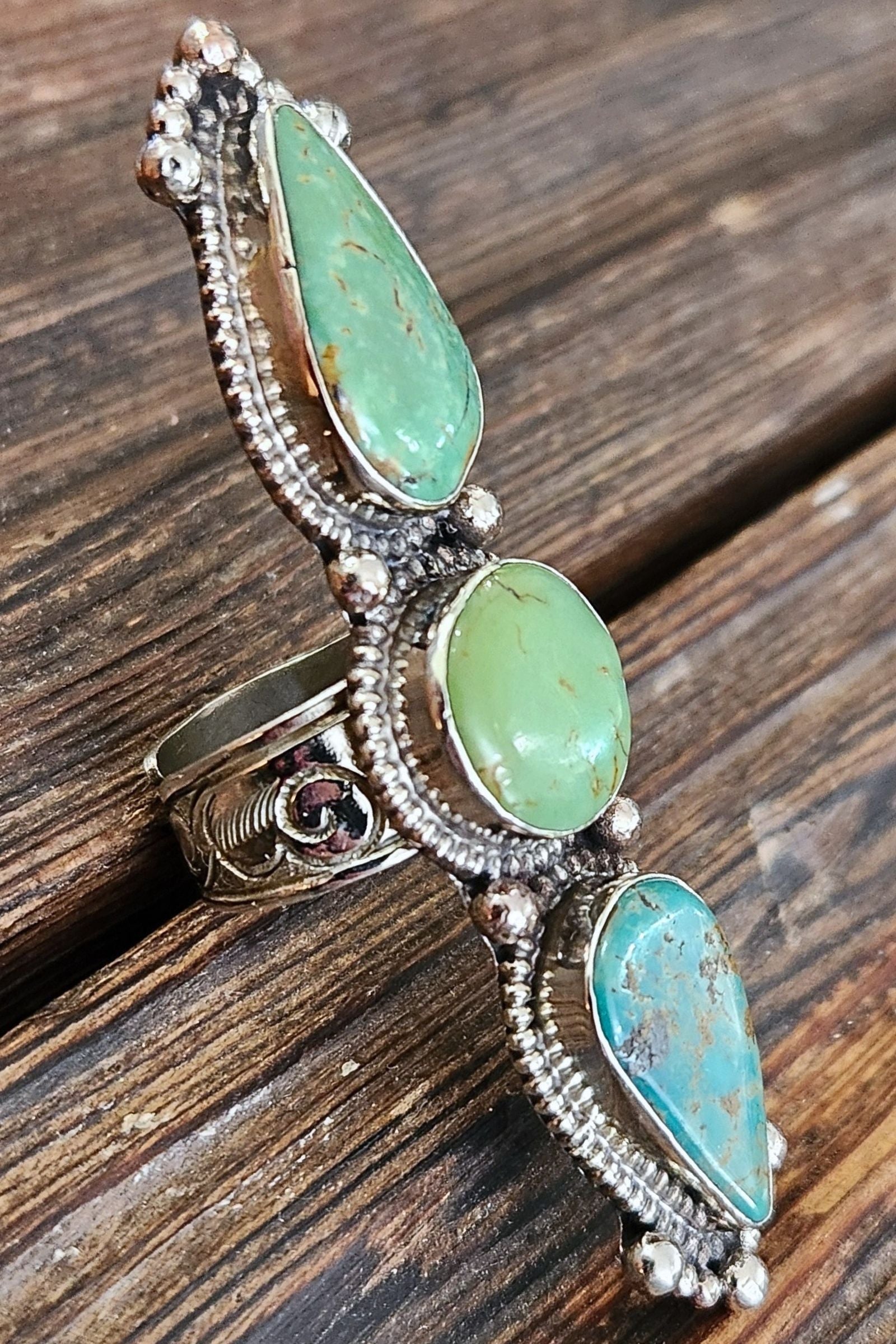 Adjustable Tibetan Silver Turquoise Crawler Ring | One-of-a-Kind (021)