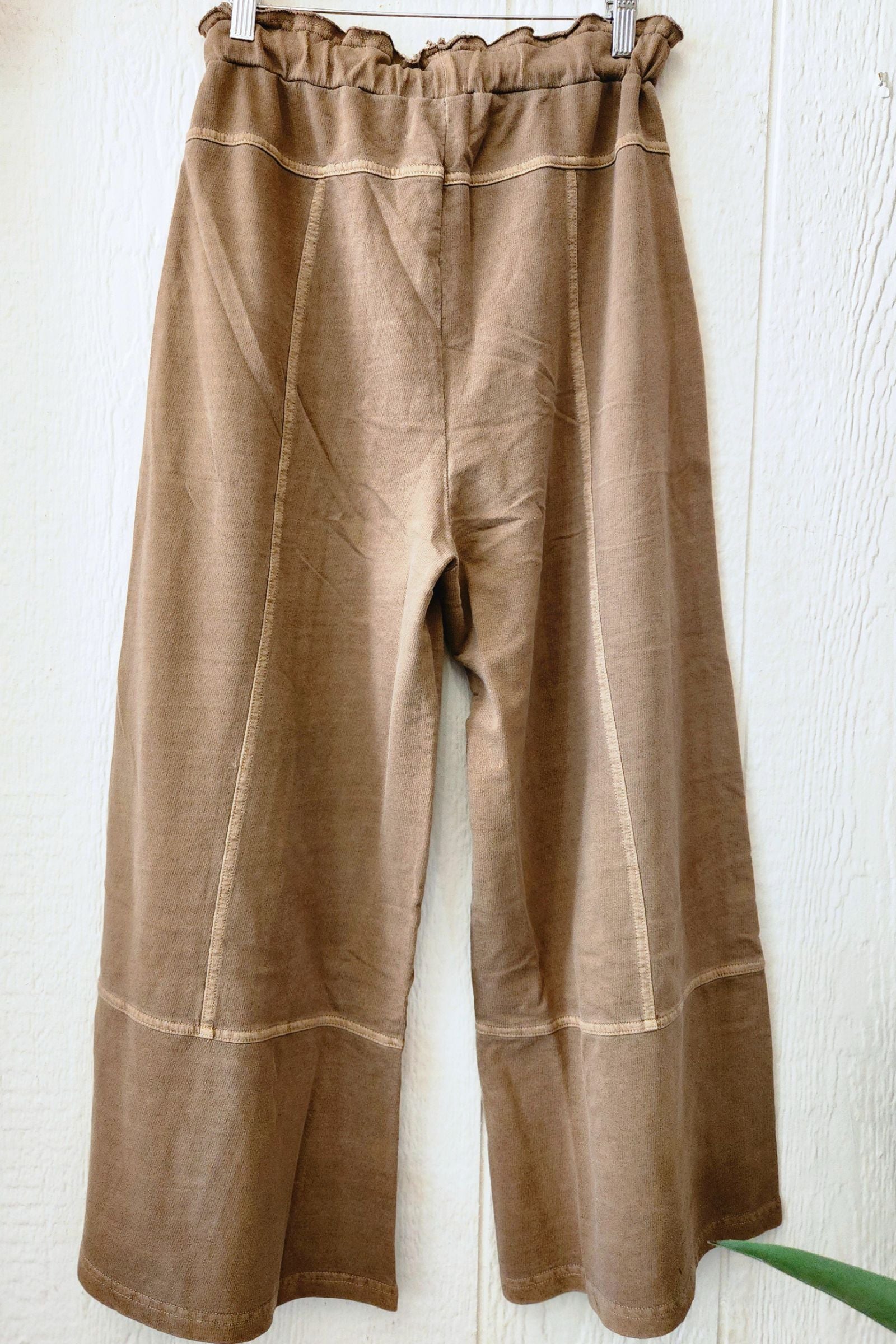 Washed Mocha French Terry Exposed Seam Pants