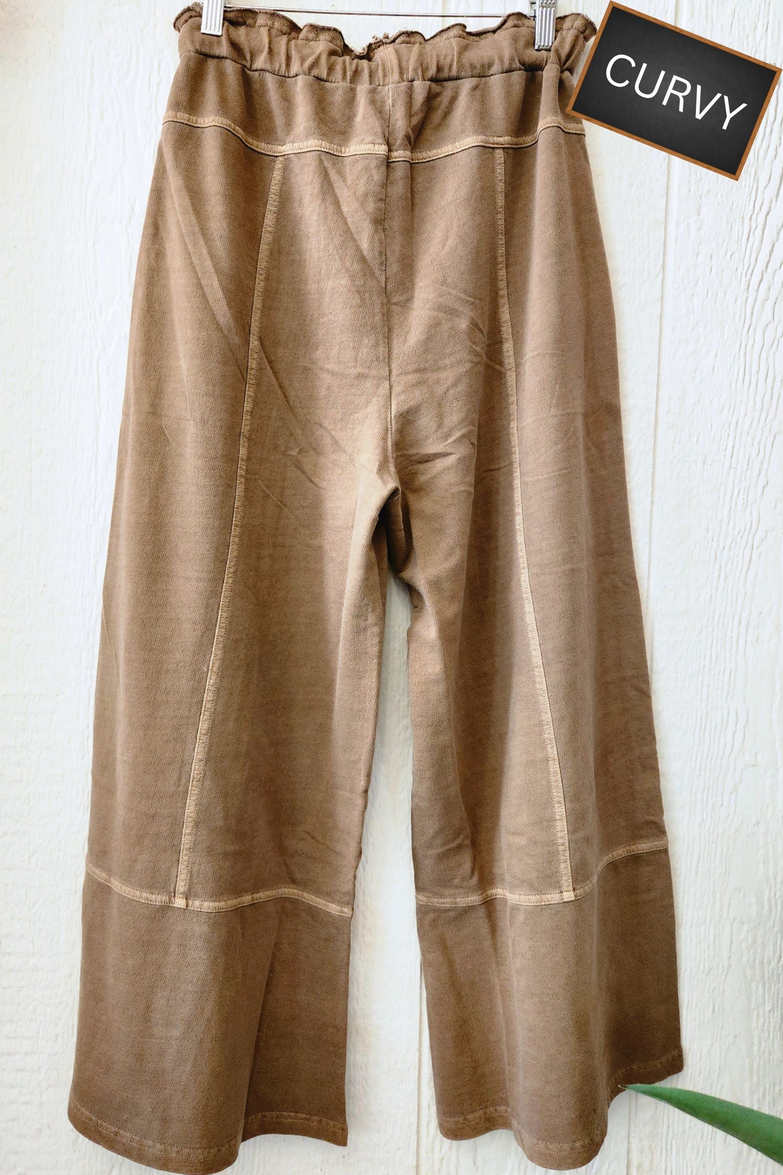 CURVY Washed Mocha French Terry Exposed Seam Pants
