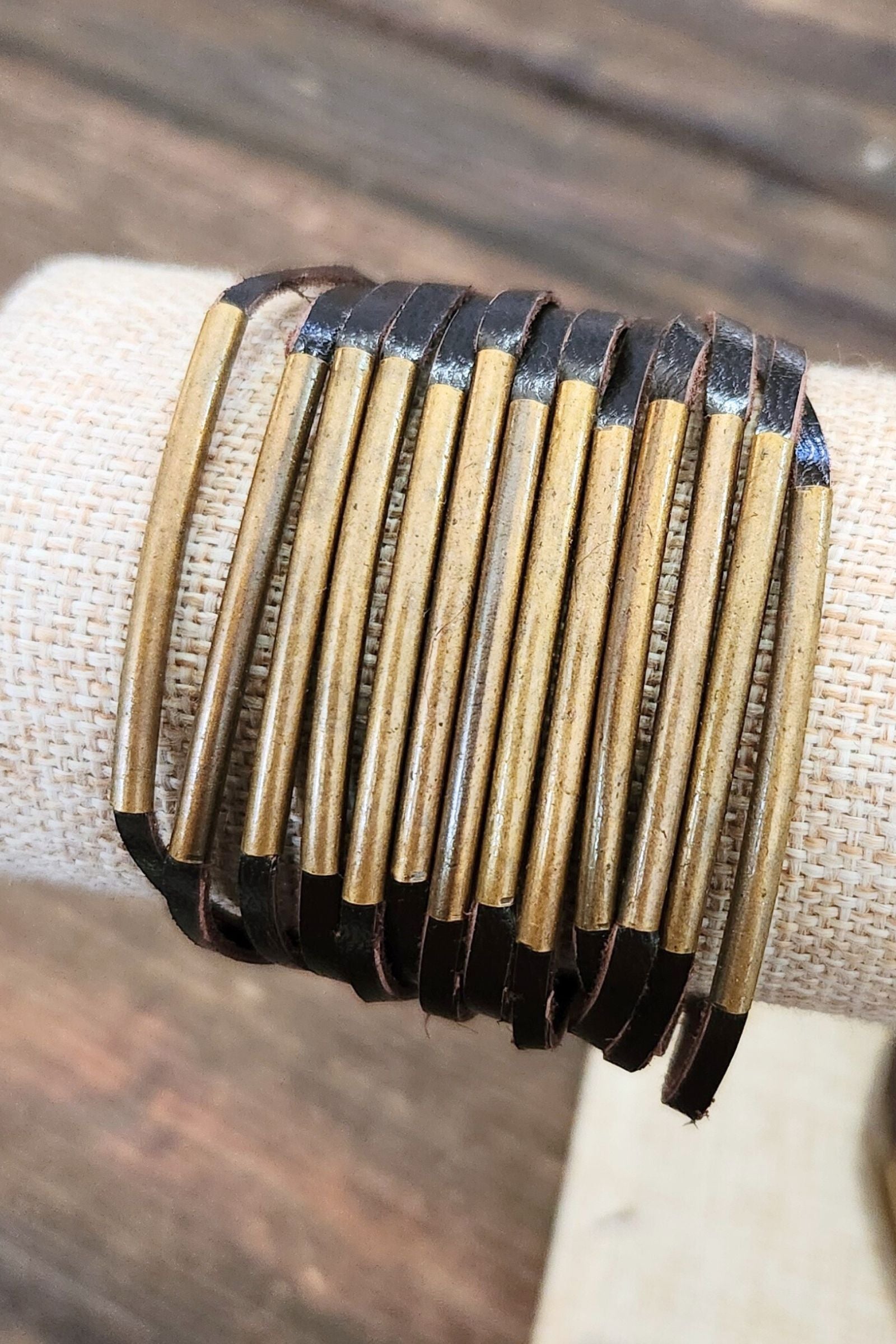 Brown Leather & Bar Cuff Bracelet