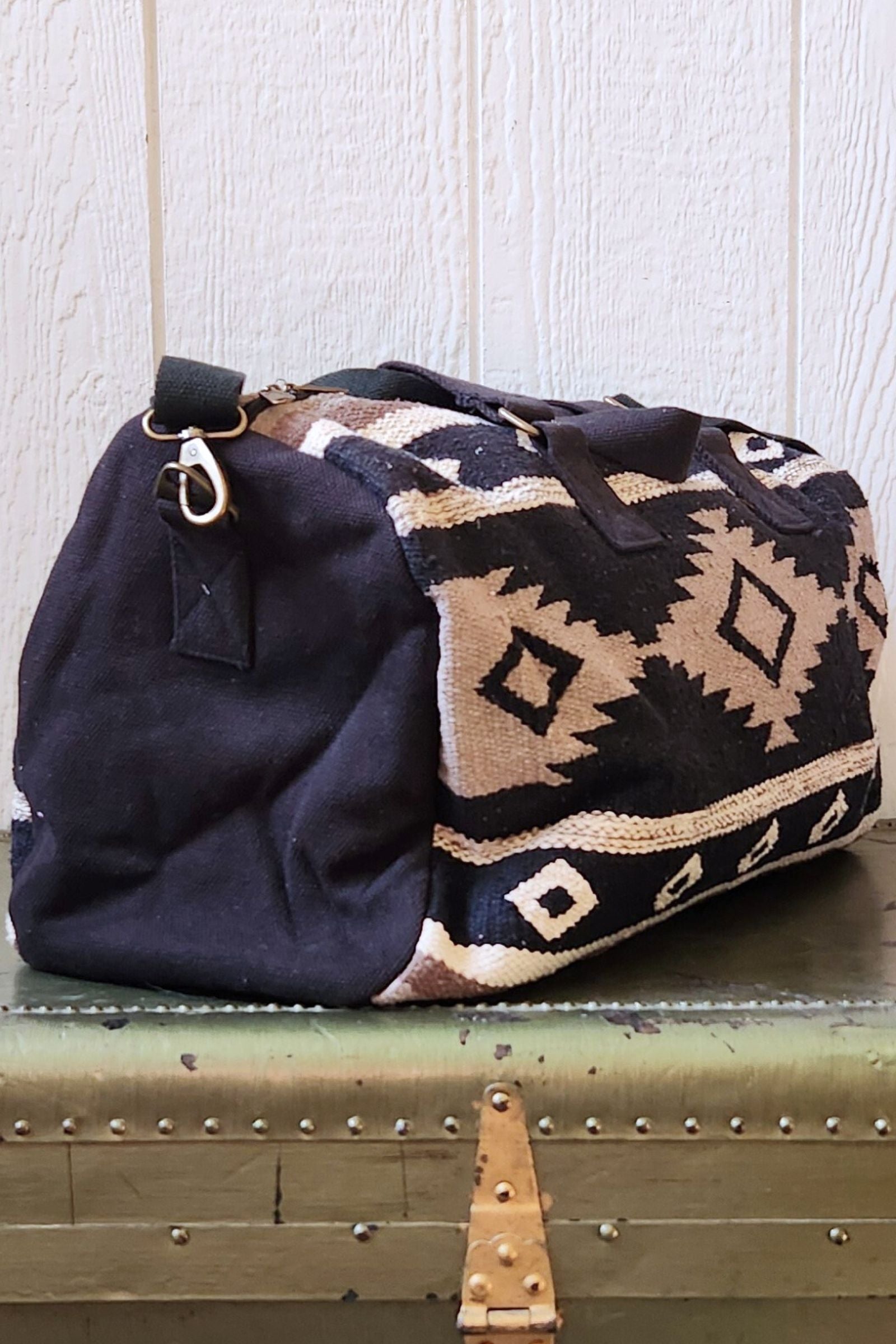 Black & Taupe & Cream Aztec Duffel Bag