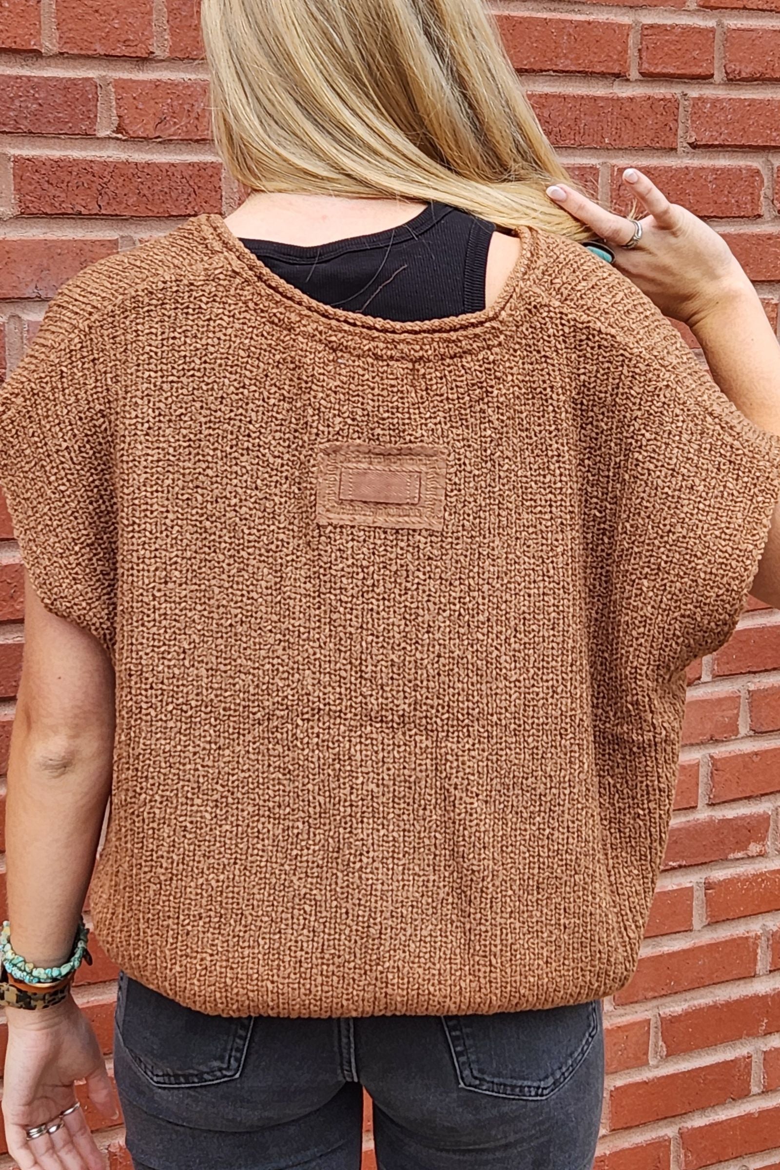 Camel Split Neck Pullover Top