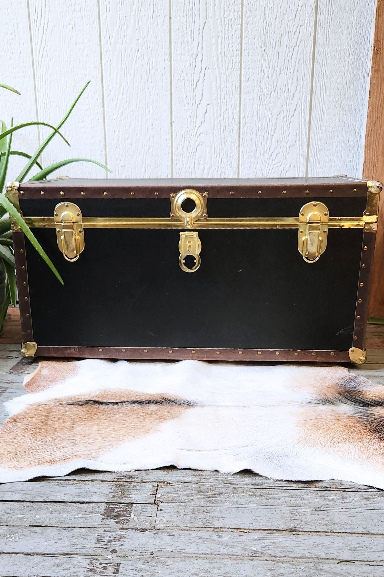 White & Brown Goat Hide Rug #437