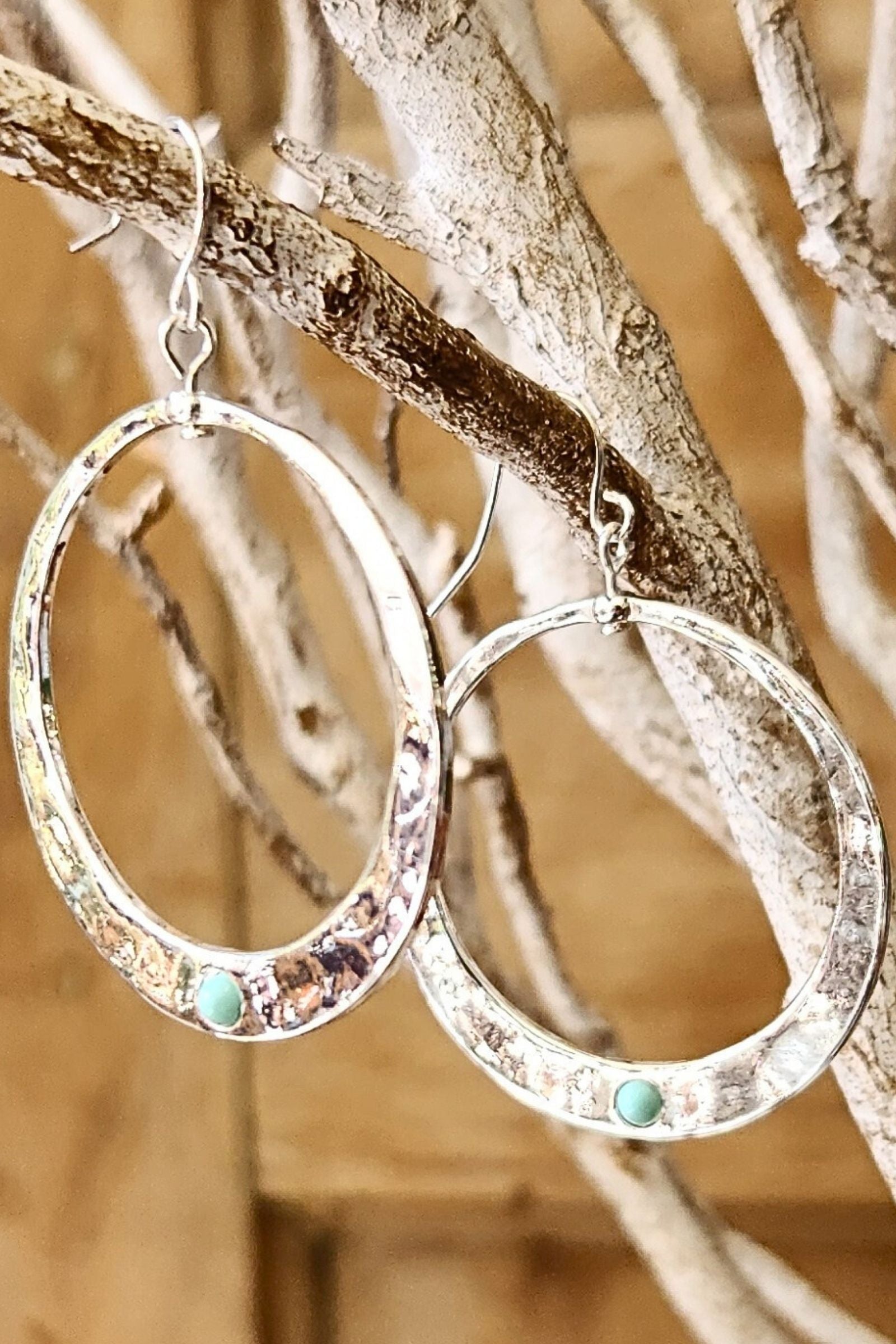 Hammered Circle Turquoise Dot Earrings