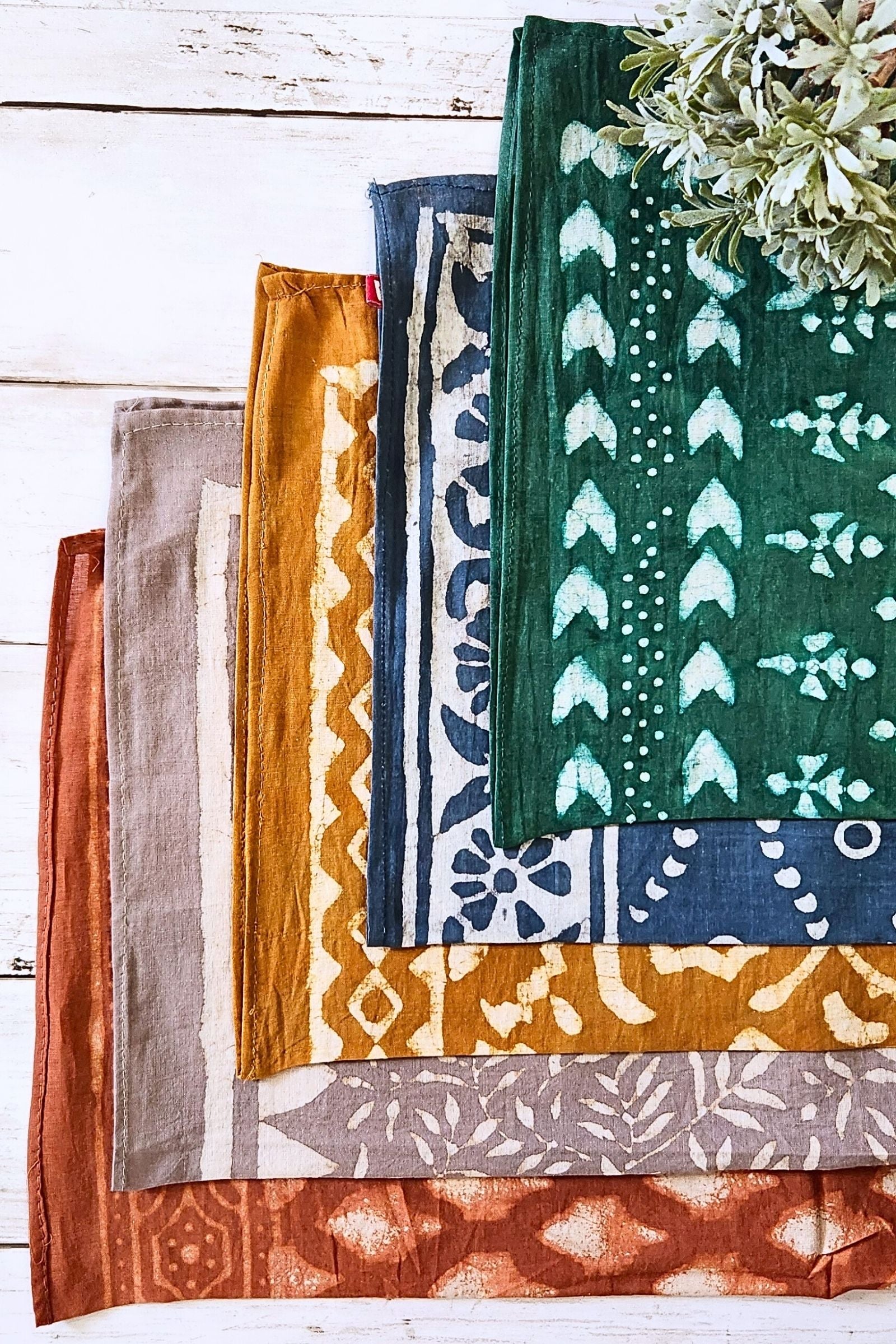 Tan Vine Block Print Bandana