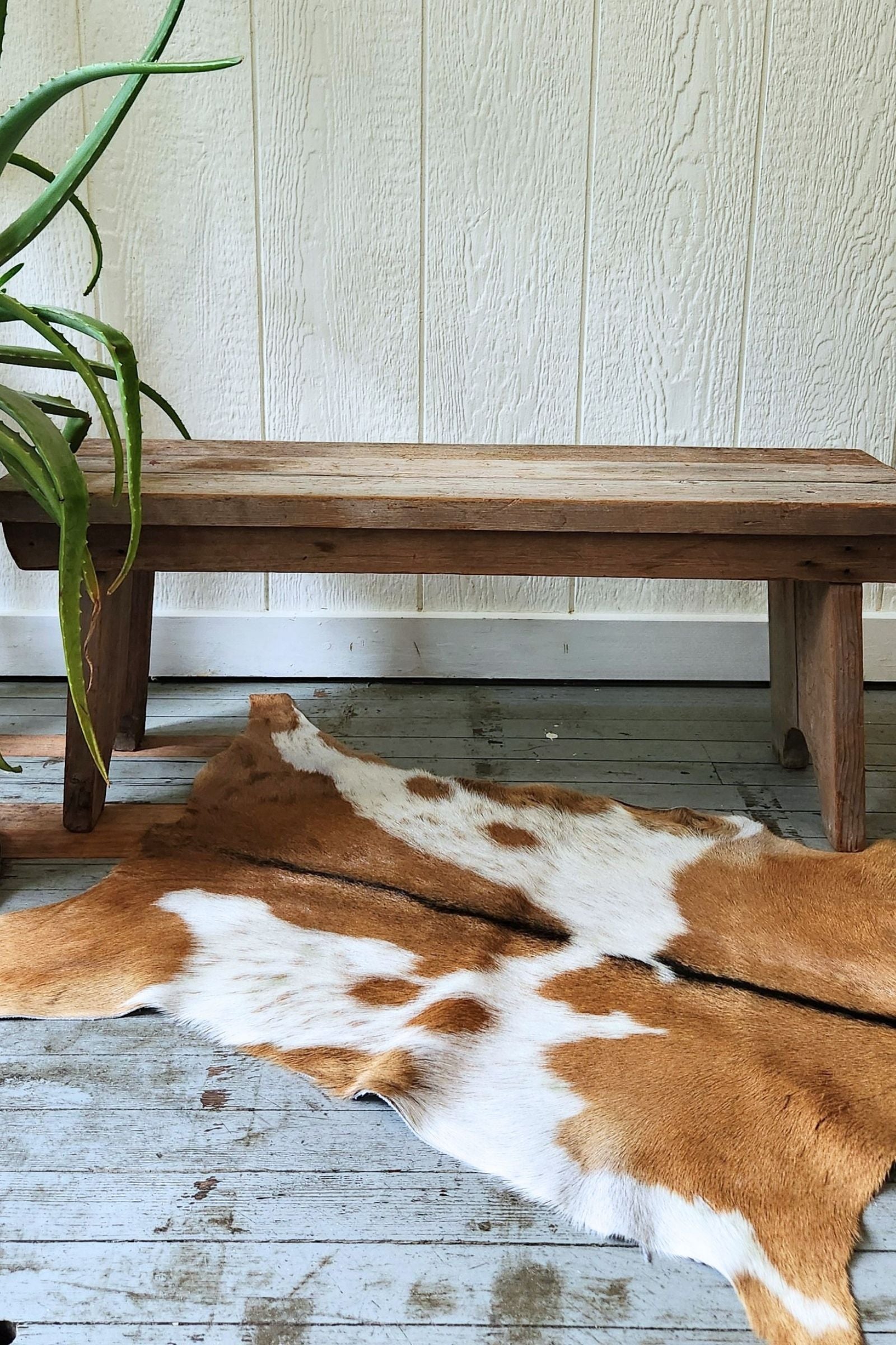 White & Brown Spotted Goat Hide Rug #447
