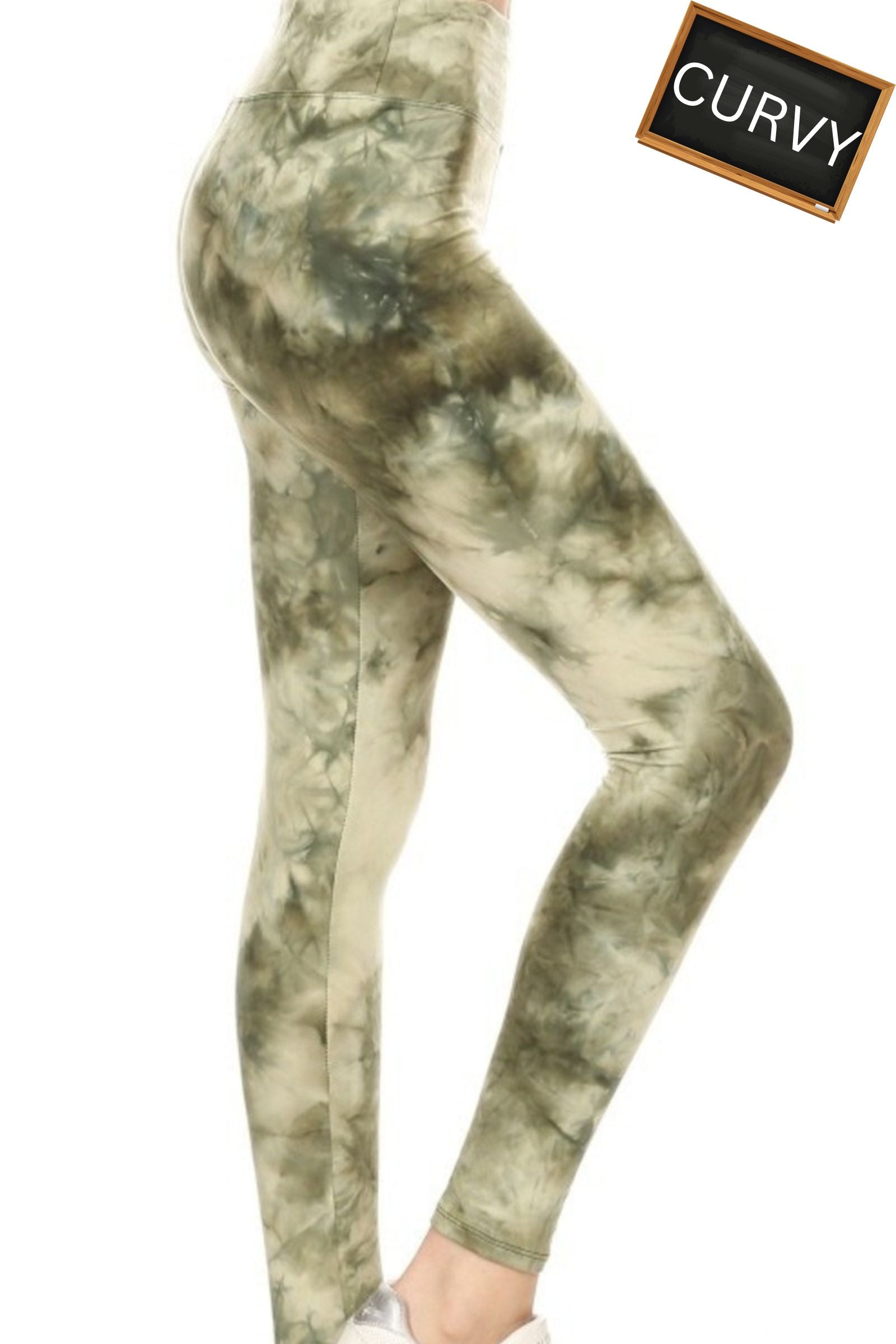 CURVY Olive & Sage Tie Dye Leggings