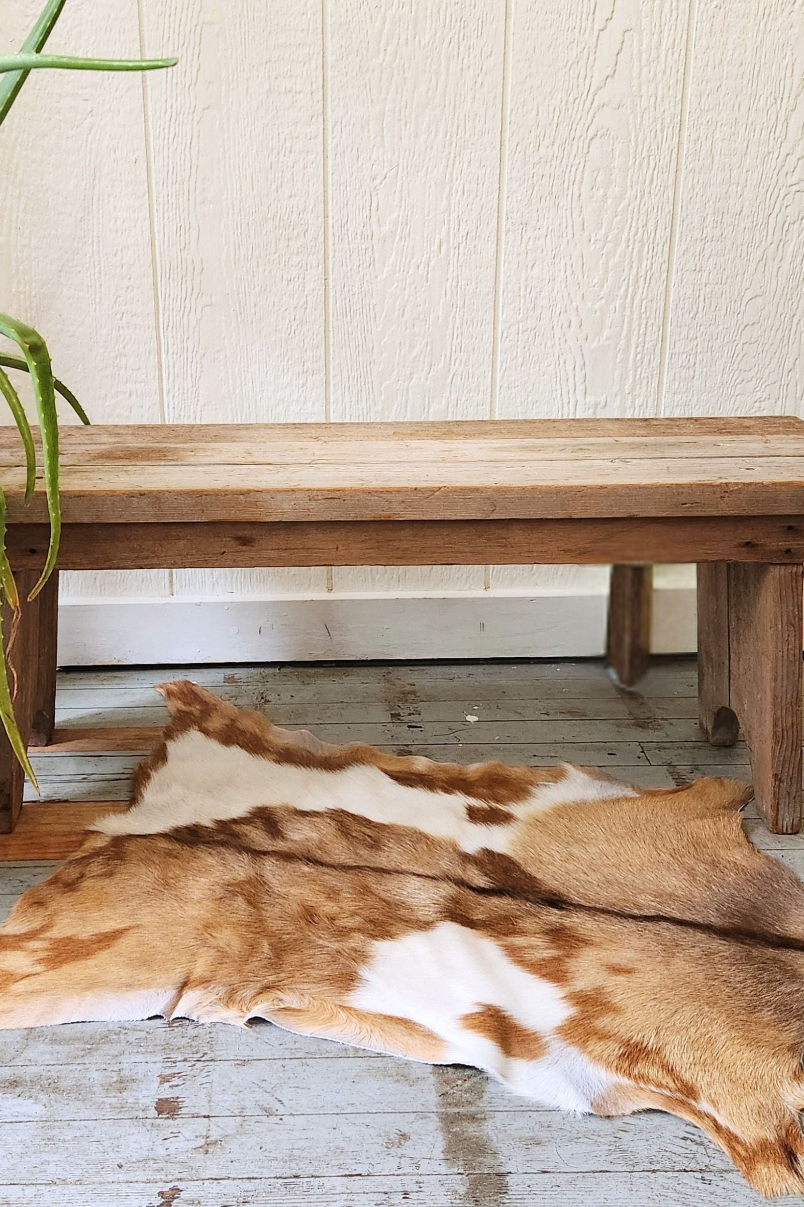 White & Tan Goat Hide Rug #450