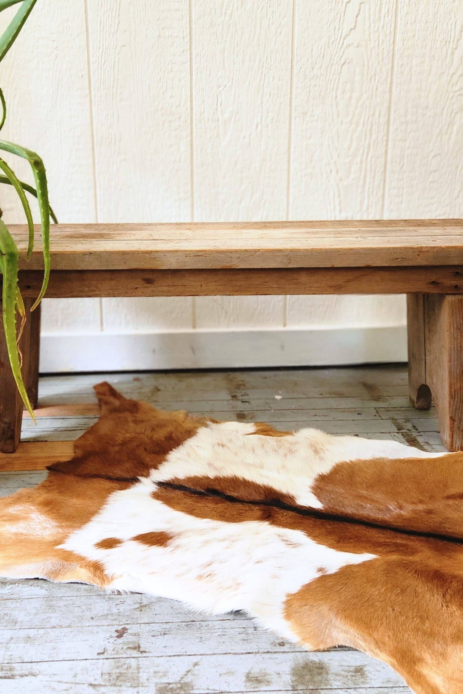 White & Brown Goat Hide Rug #458