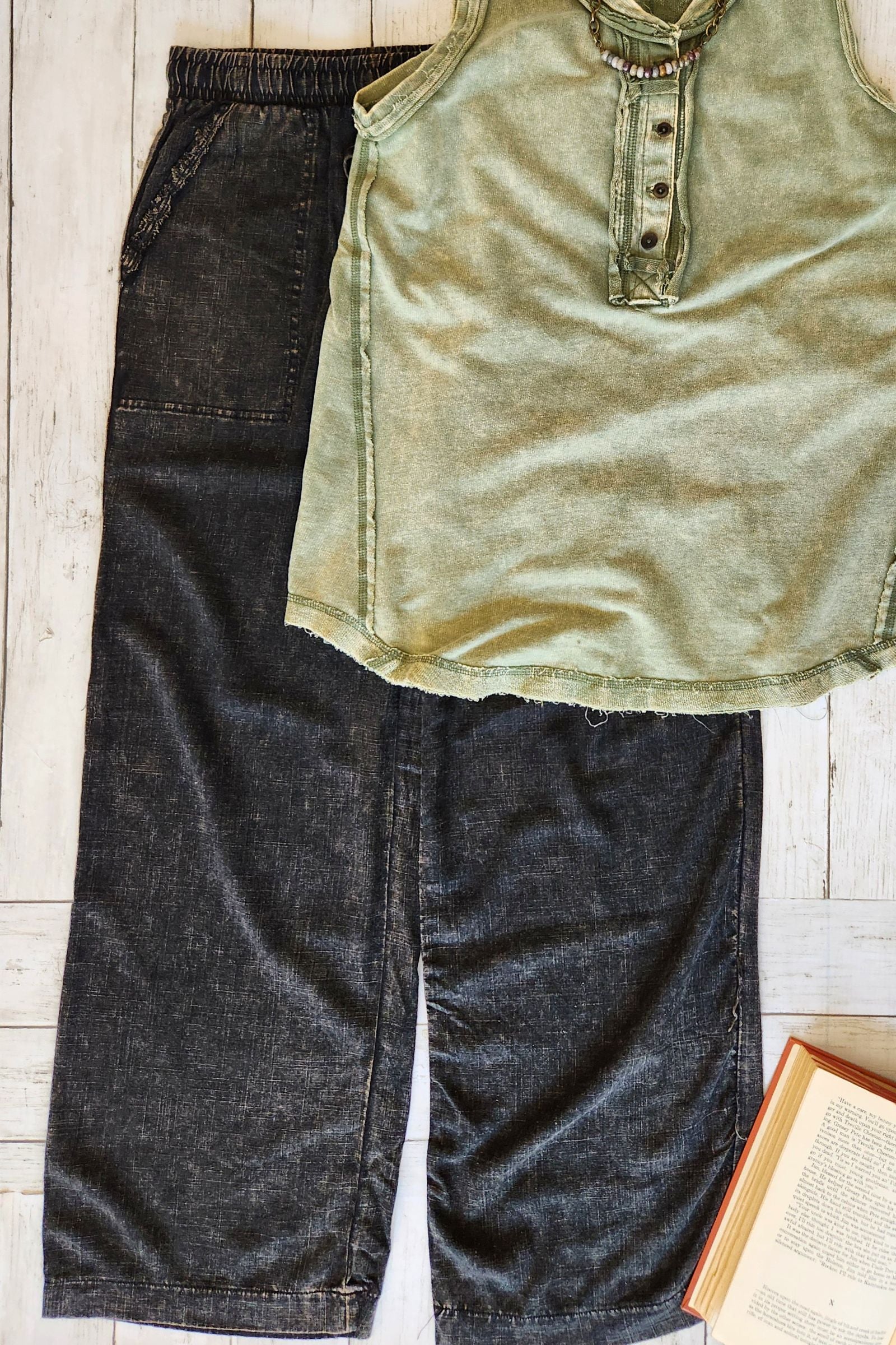 Ash Black Acid Wash Linen Blend Pants