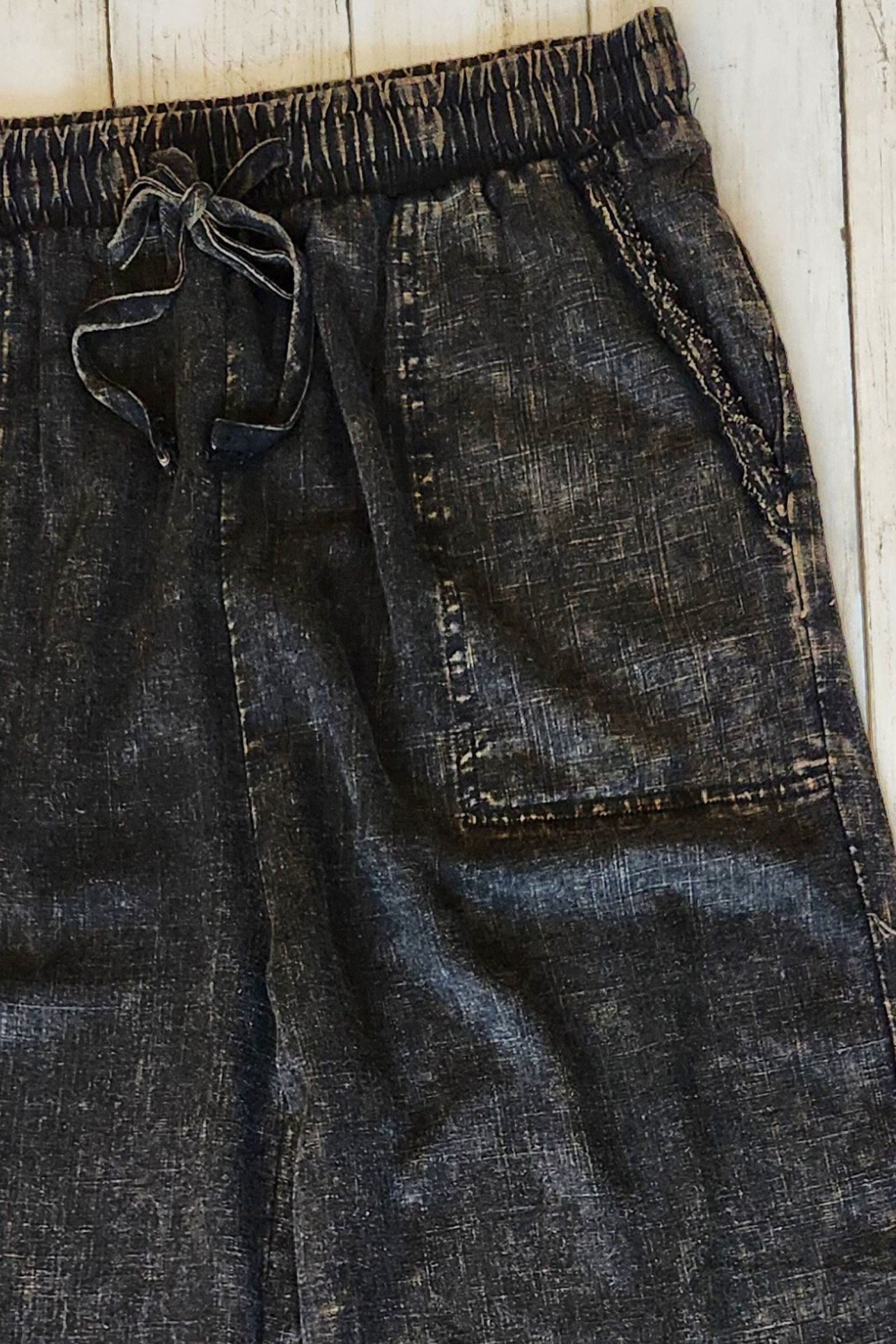 Ash Black Acid Wash Linen Blend Pants