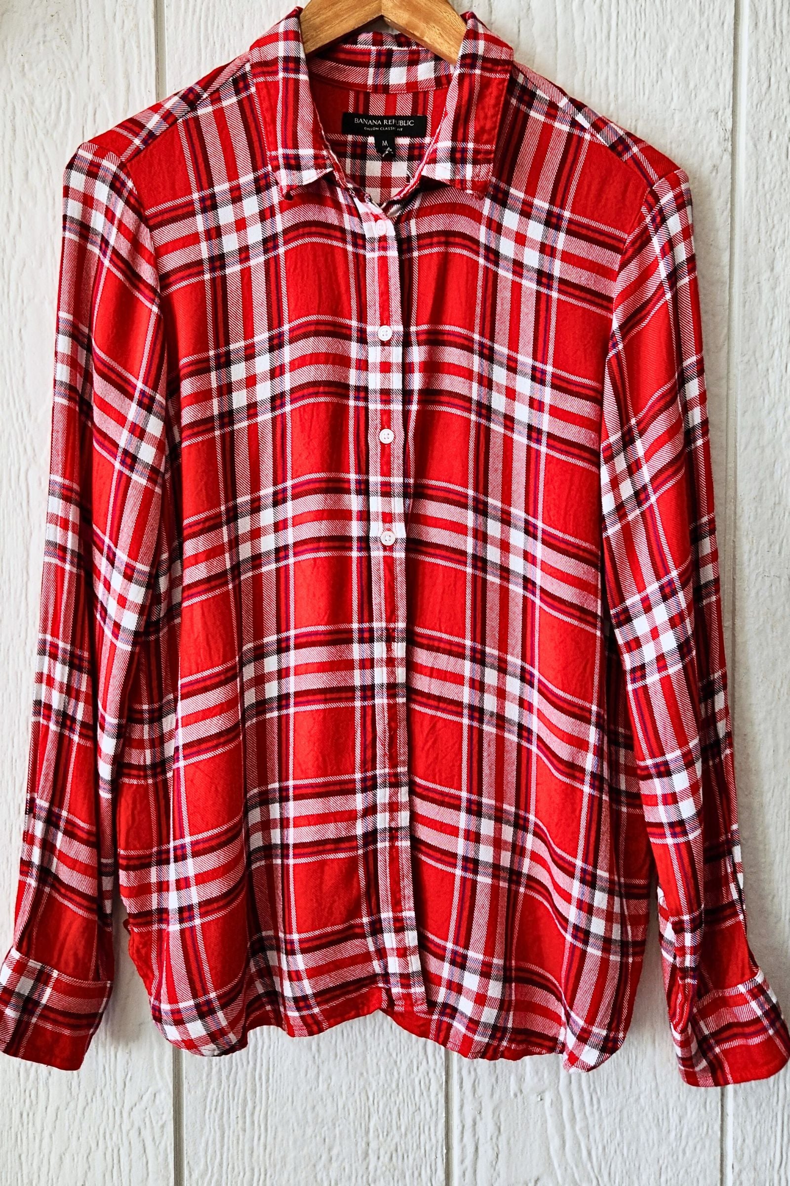 FOUND Red Plaid Button Down Shirt
