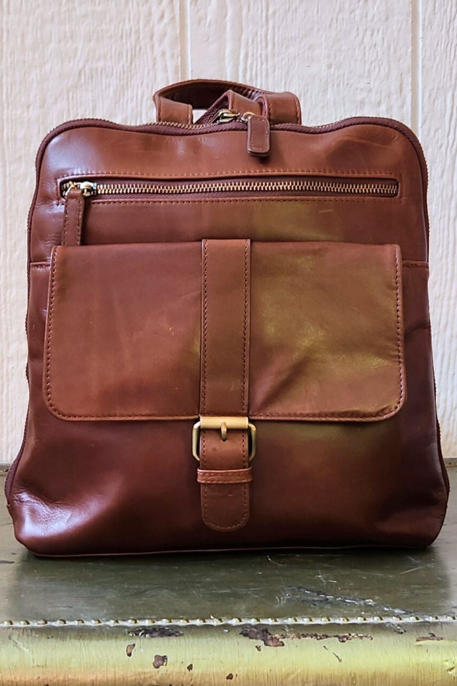 Wax Oil Cowhide Leather Backpack Bag