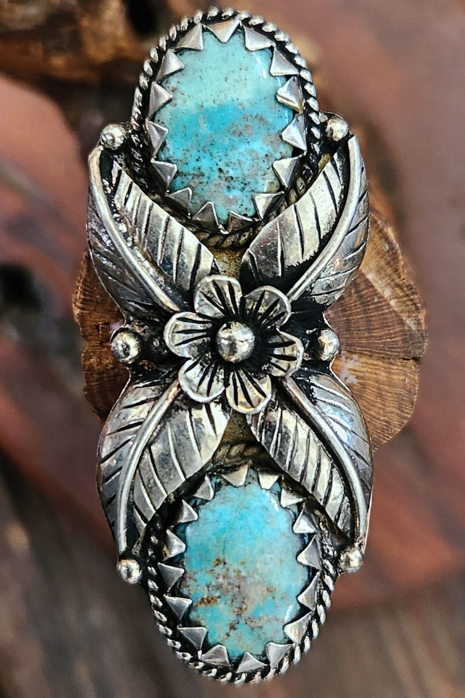 Adjustable Tibetan Silver Turquoise Crawler Ring | One-of-a-Kind (018)