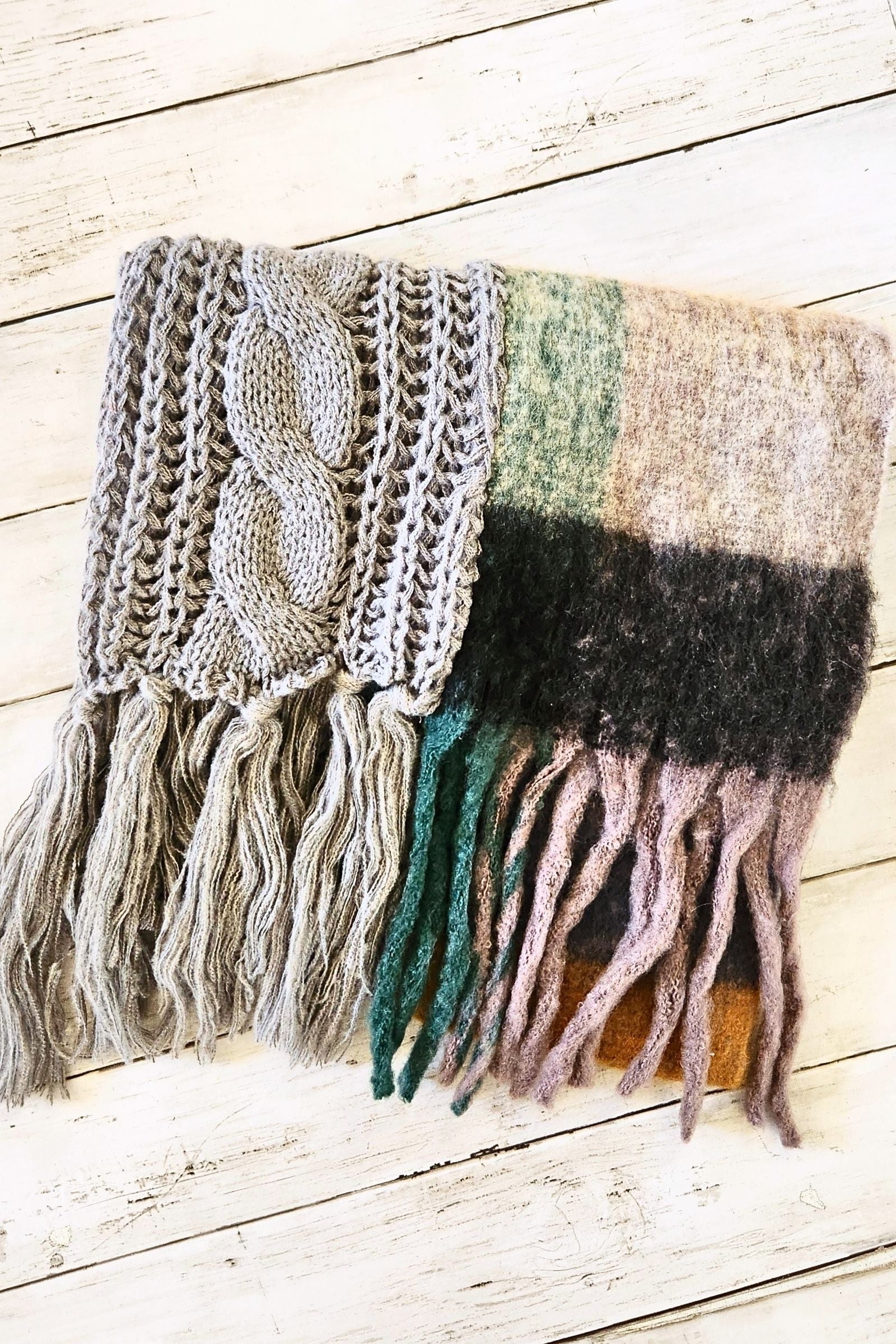 Dual Knit Tassel Scarf