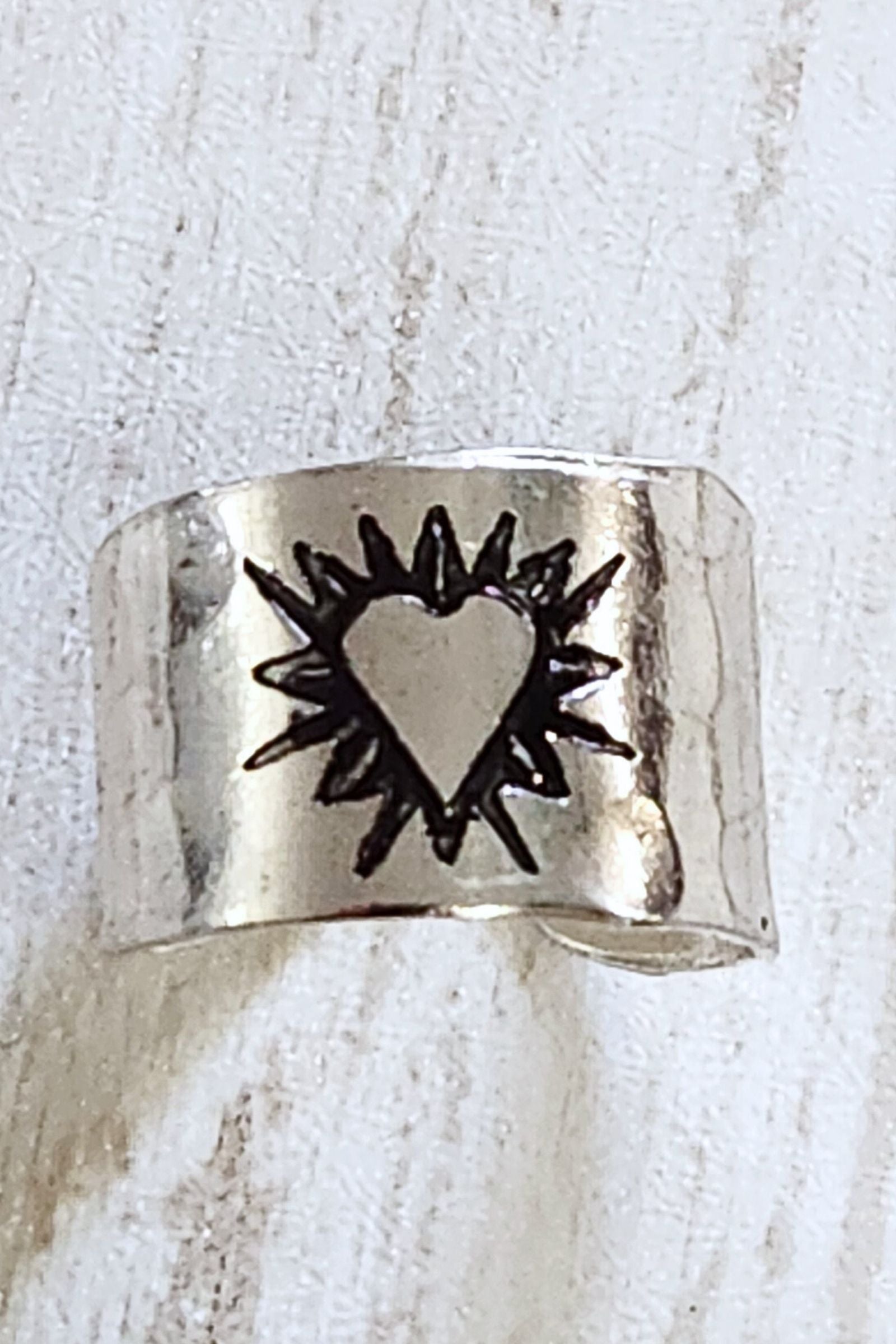 Silver Heart Cuff Ring