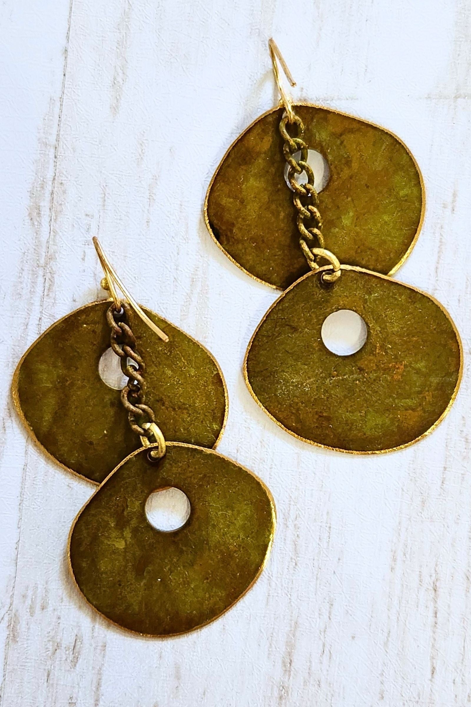 Earthy Green Brass Patina Earrings