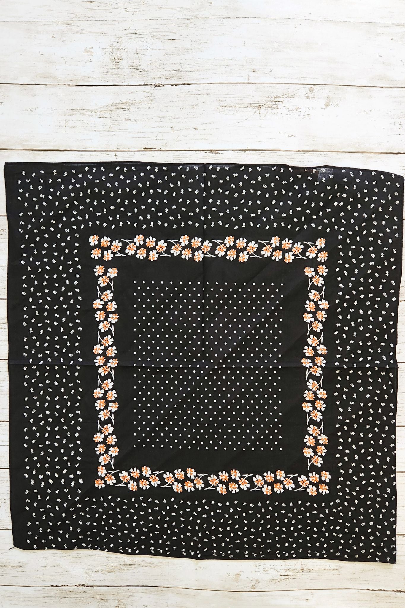Floral & Dot Black Cotton Bandana