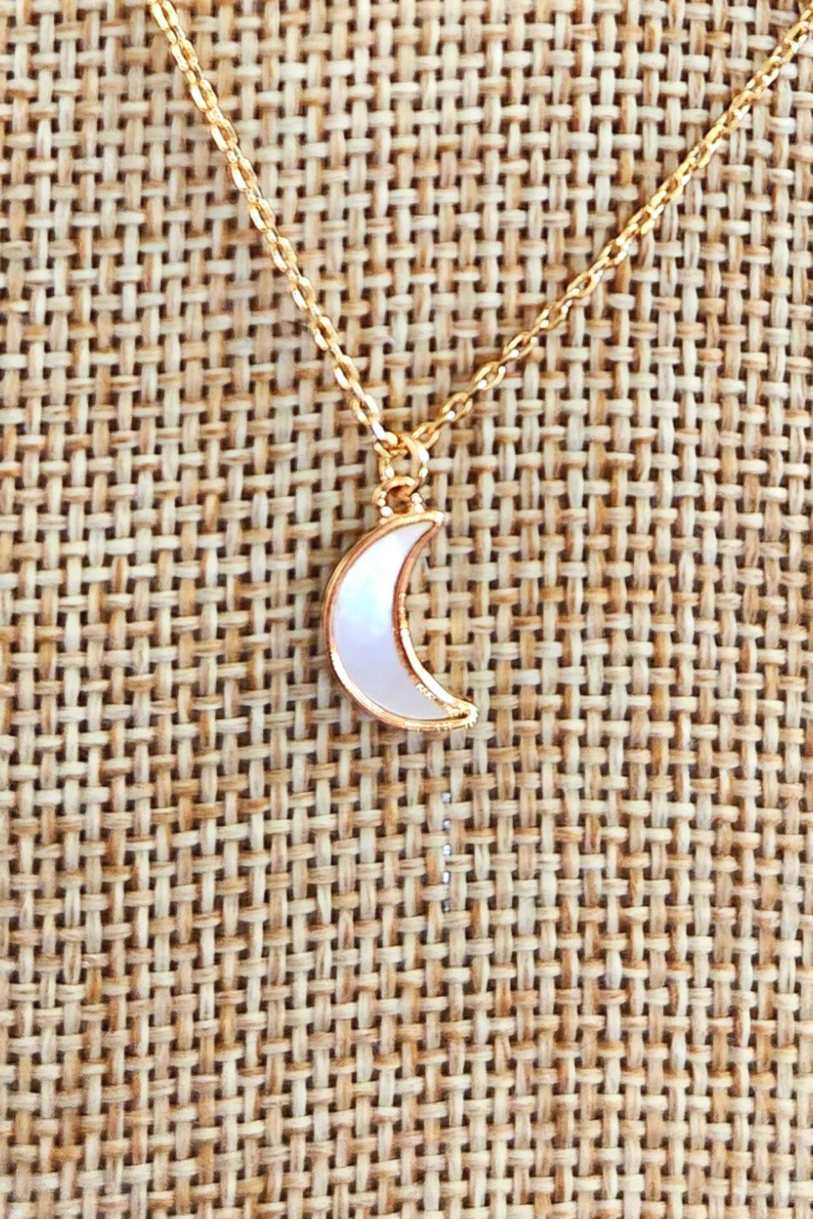 Golden Crescent Moon Pearl Necklace