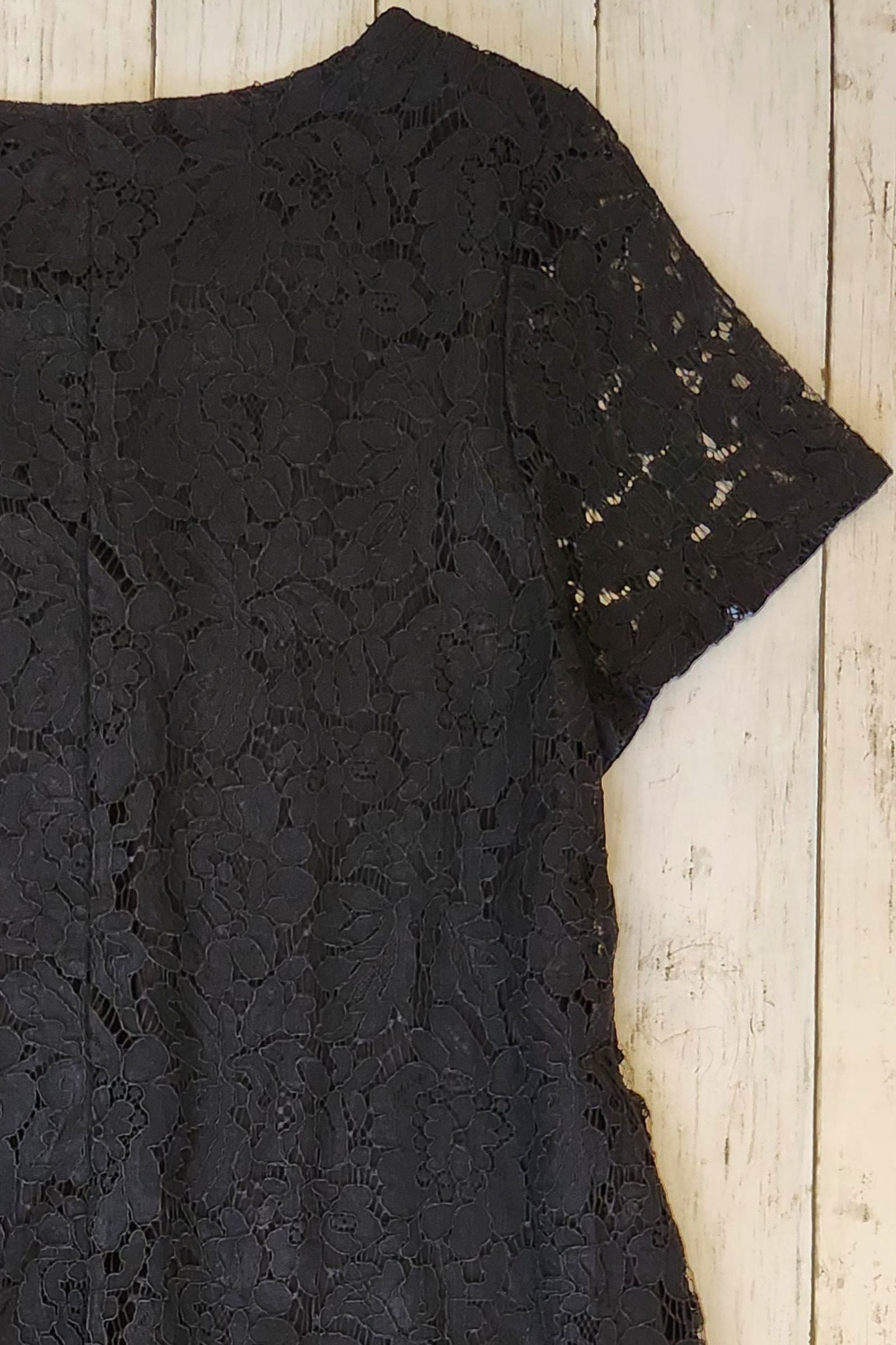 Black Lace Short Sleeve Swing Dress