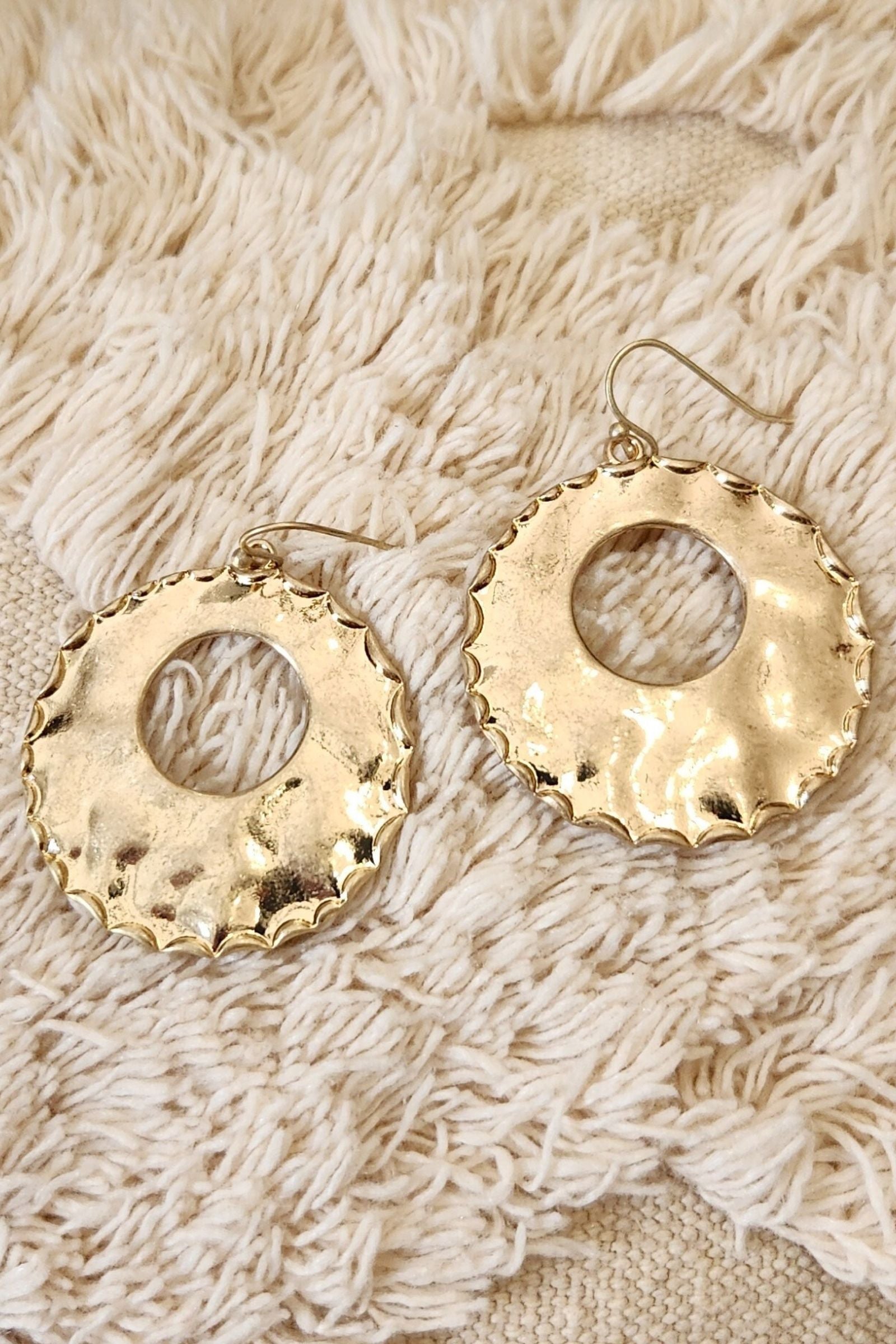 Kylie Hammered Gold Oval Earrings