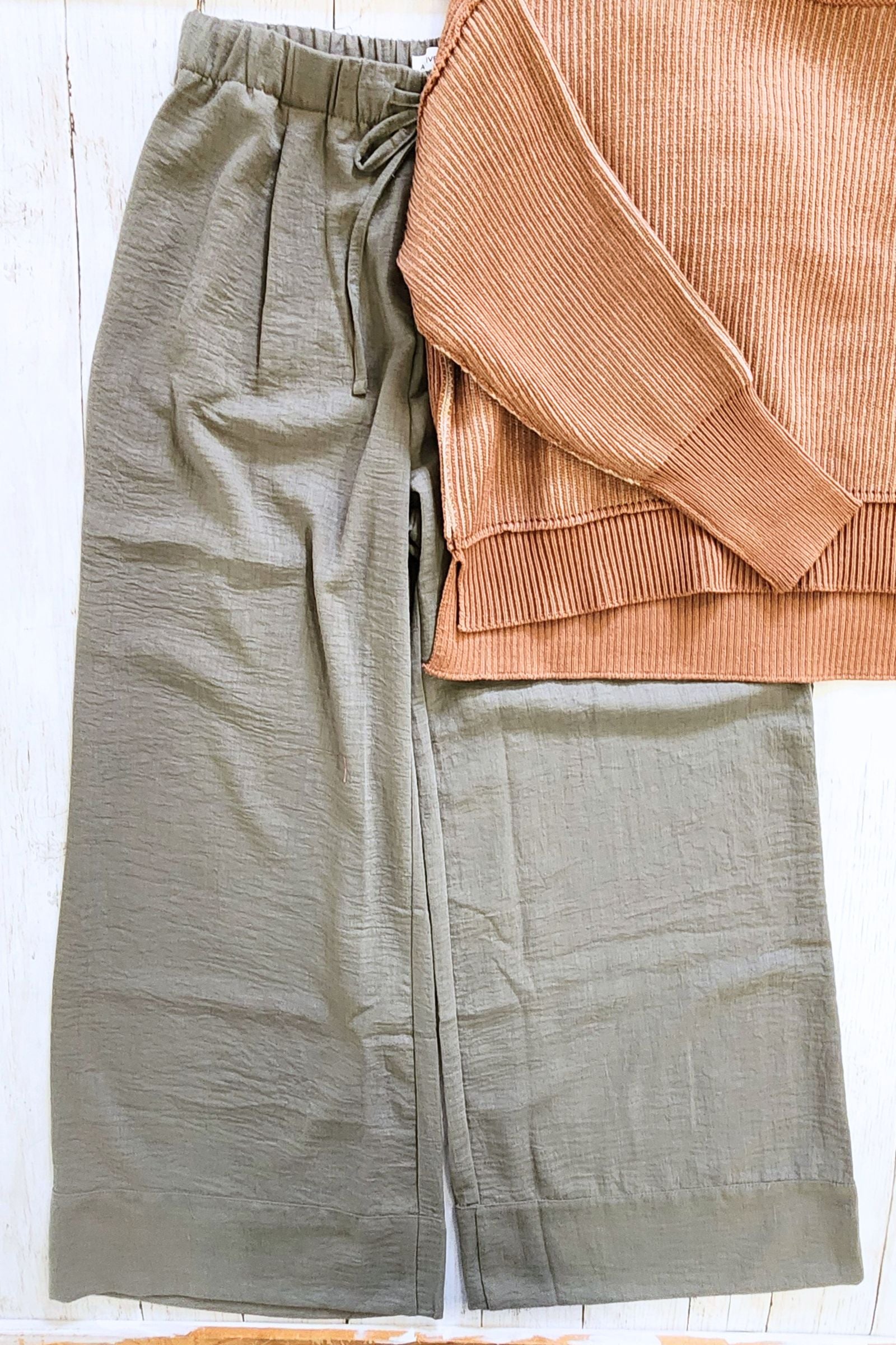 Olive Linen Style Palazzo Pants