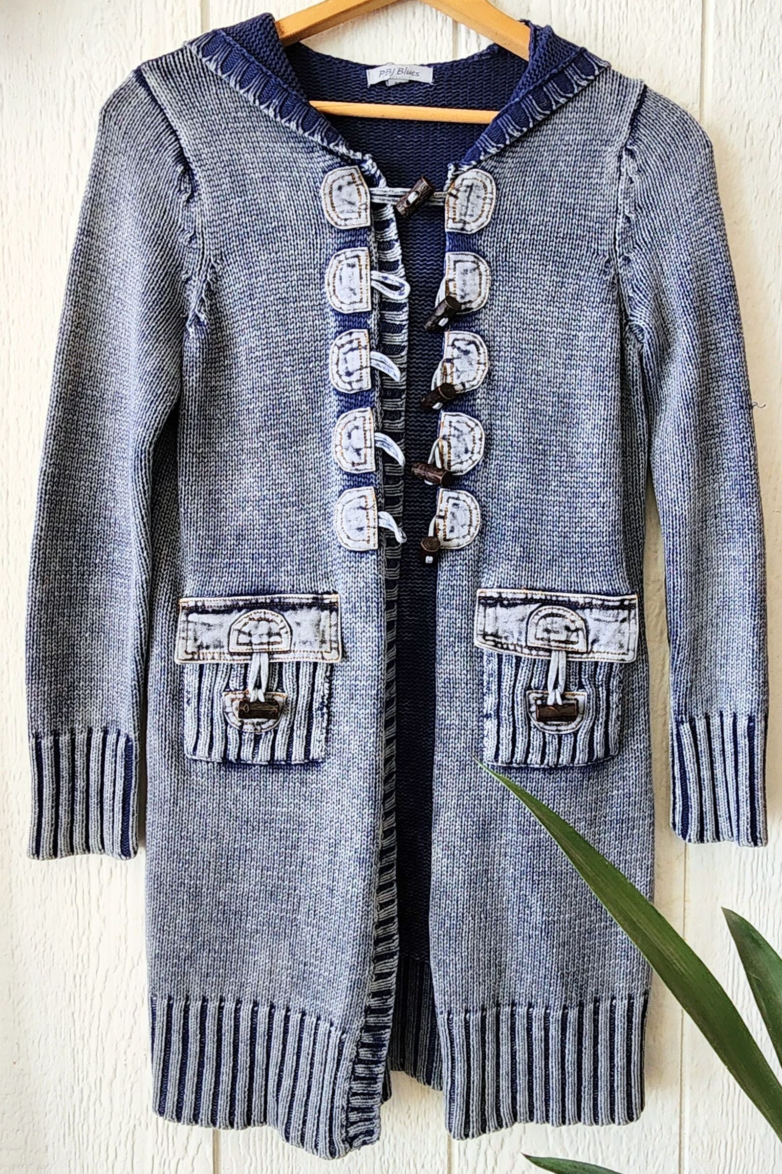 FOUND PBJ Blues Knit Denim Hooded Cardigan