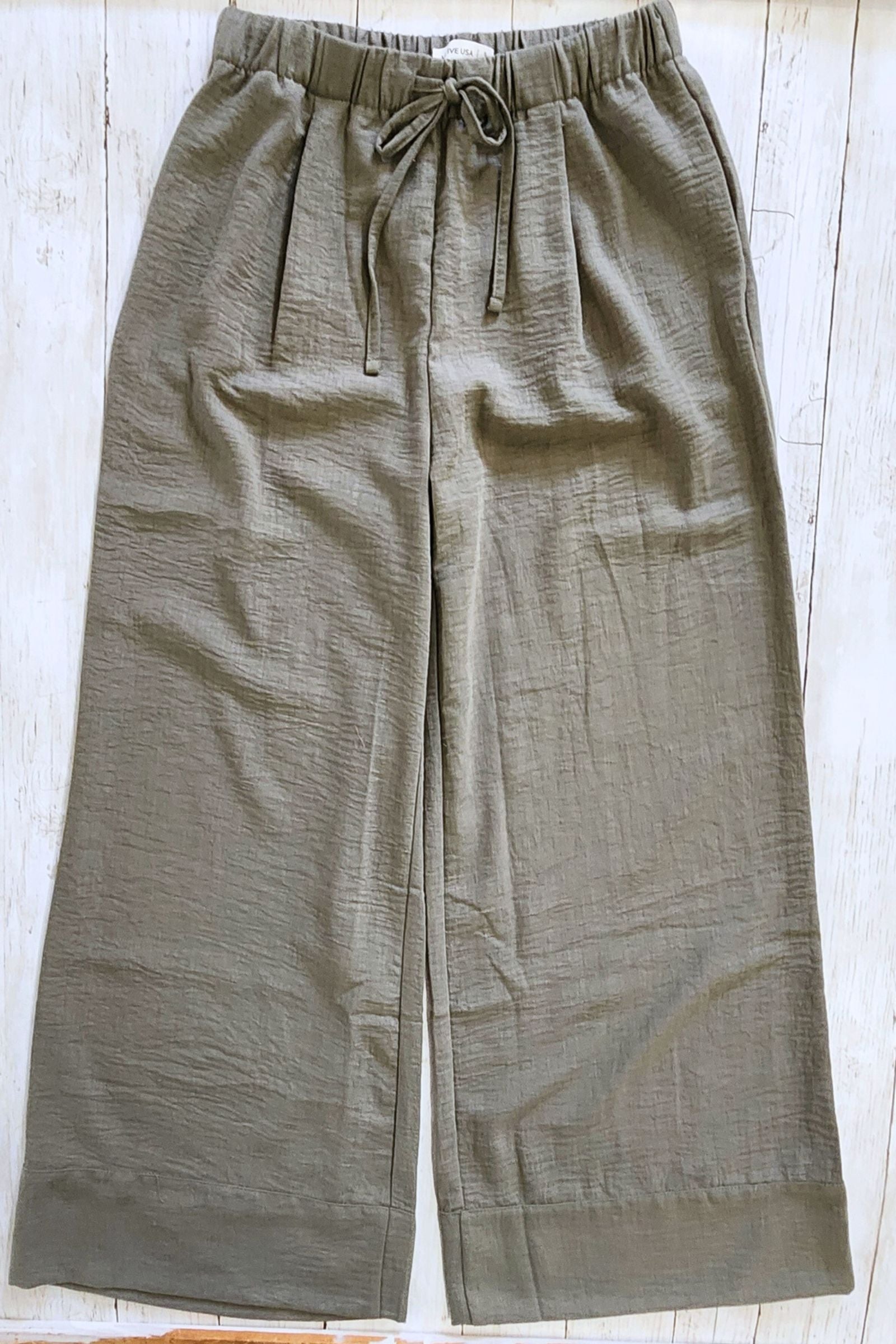 Olive Linen Style Palazzo Pants