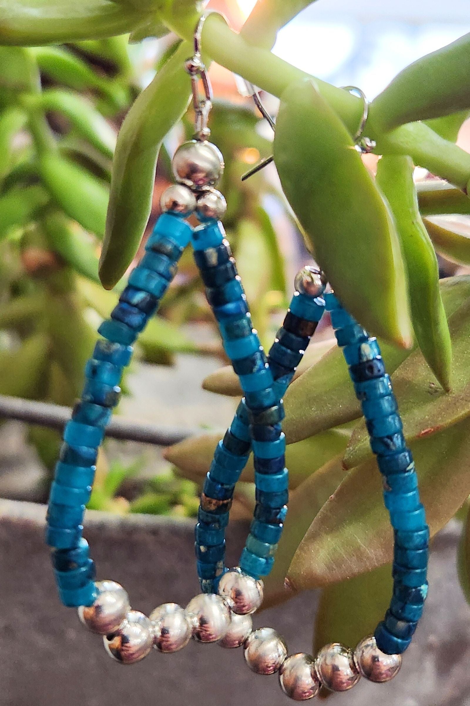 Blue Rondelle Navajo Pearl Teardrop Earrings