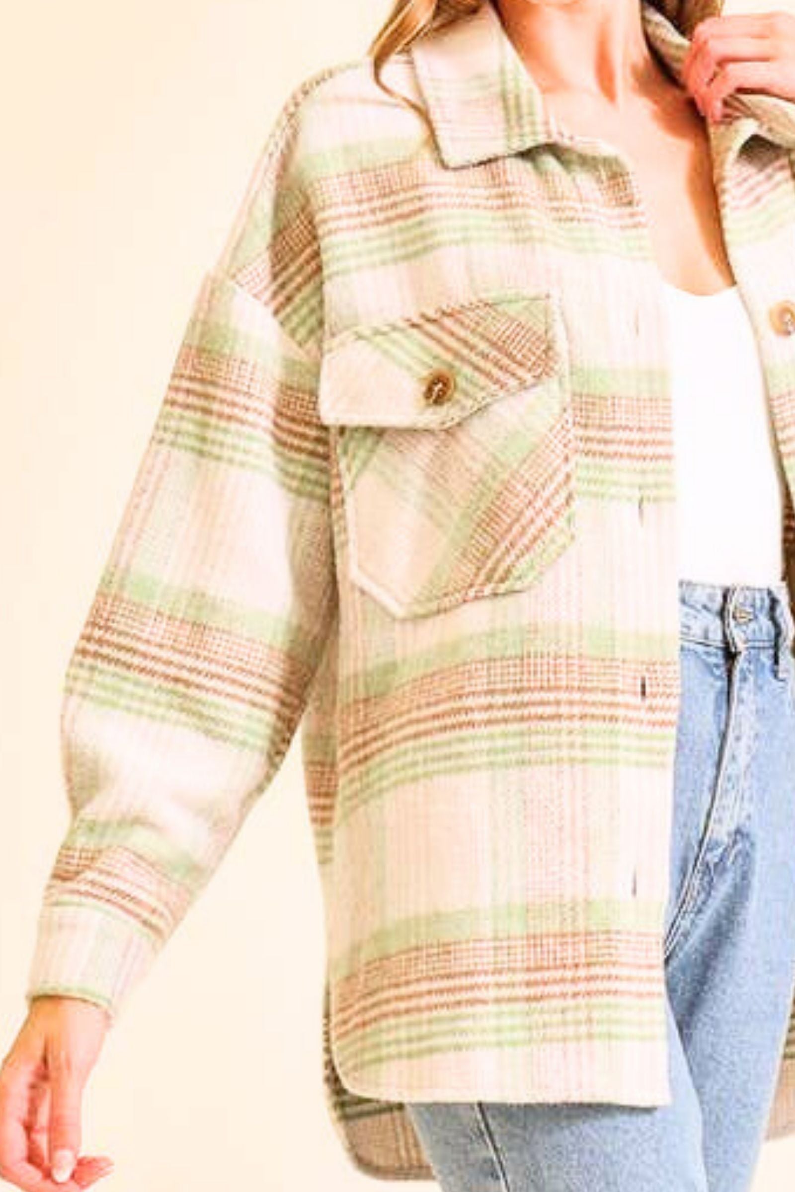 Sage & Taupe Plaid Print Shacket