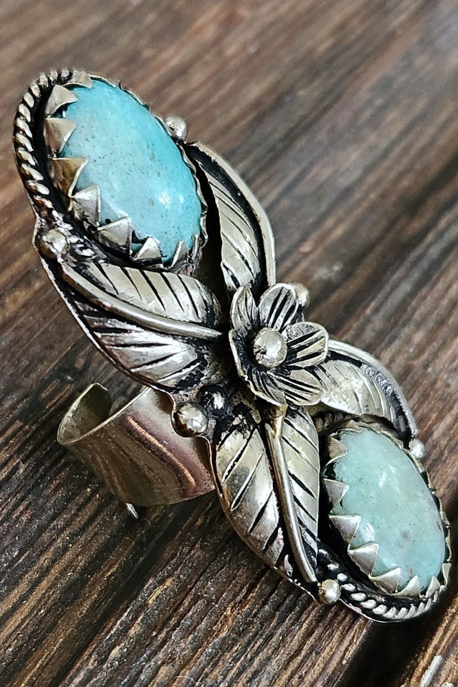 Adjustable Tibetan Silver Turquoise Crawler Ring | One-of-a-Kind (019)