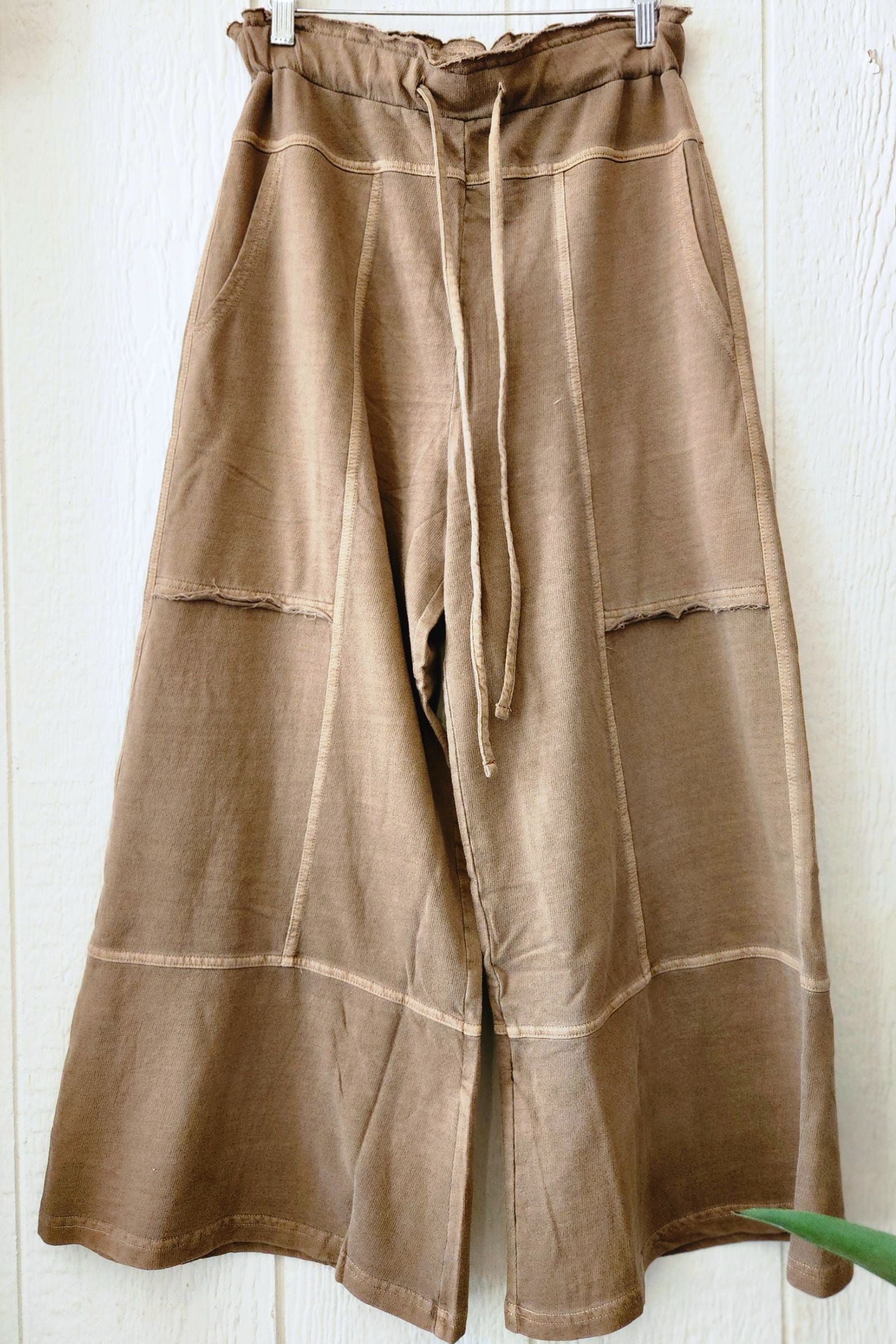 Washed Mocha French Terry Exposed Seam Pants