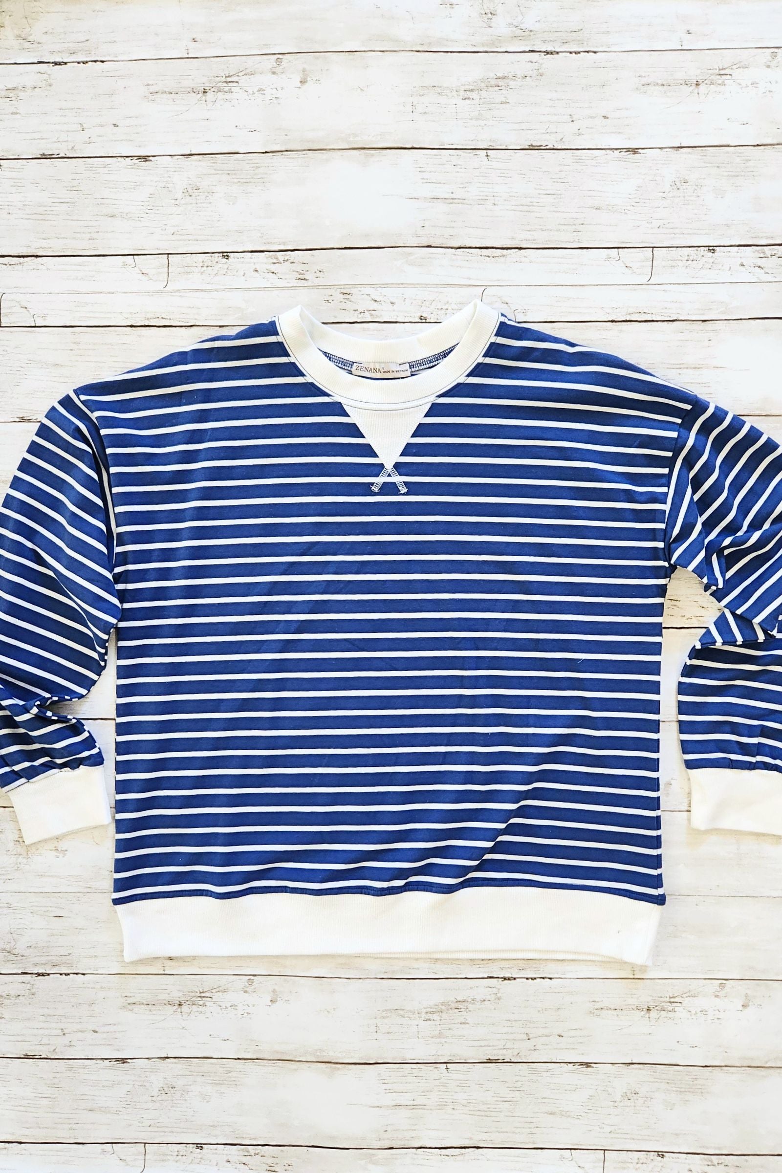 Blue & White Stripe Pullover Top