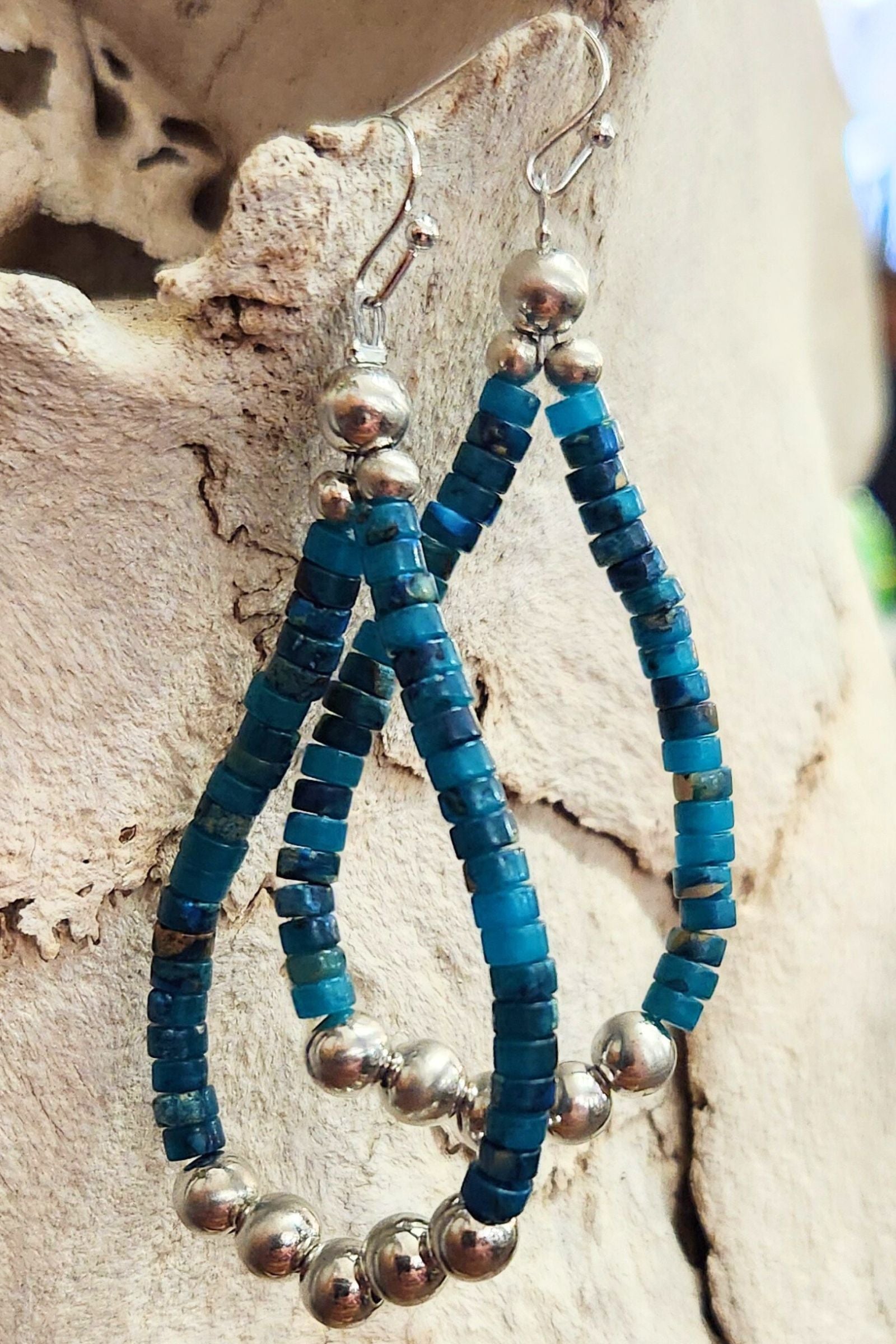 Blue Rondelle Navajo Pearl Teardrop Earrings
