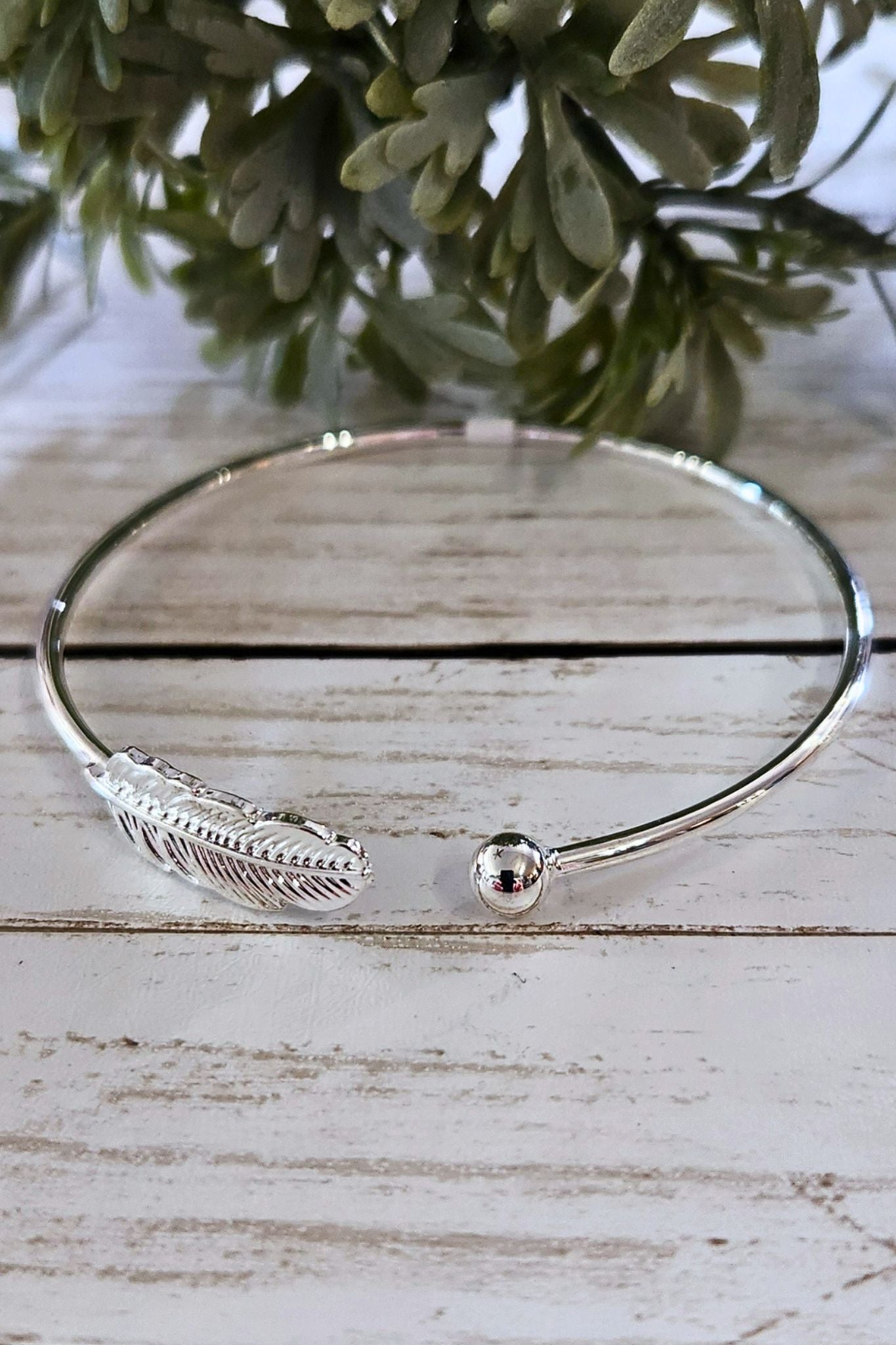 Silver Feather Cuff Bracelet