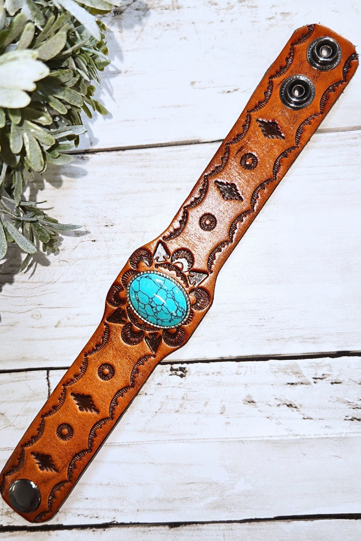 Boho Turquoise & Leather Cuff Bracelet