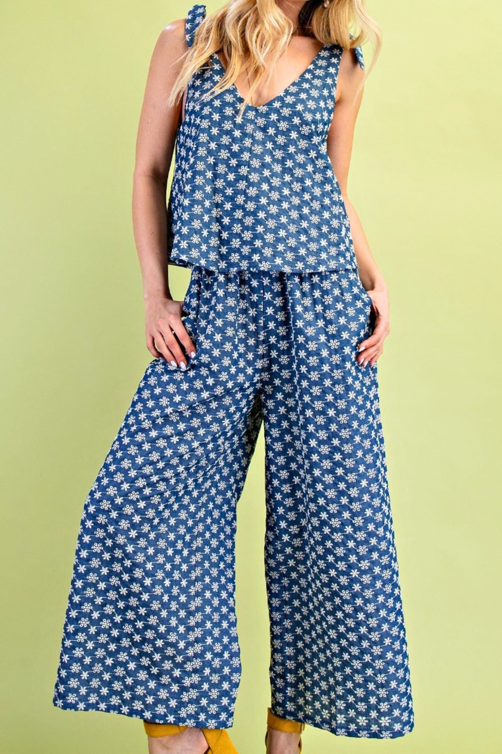 Floral Embroidered Denim Jumpsuit