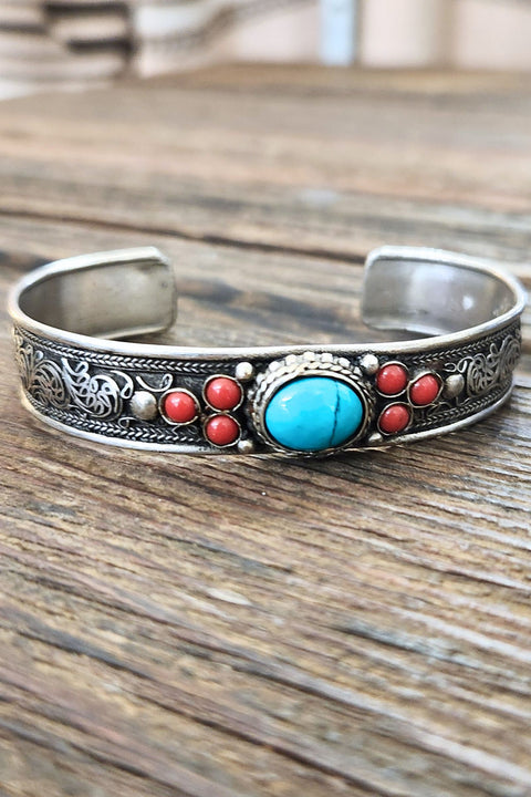 Silver & Turquoise Ornamental Cuff Bracelet