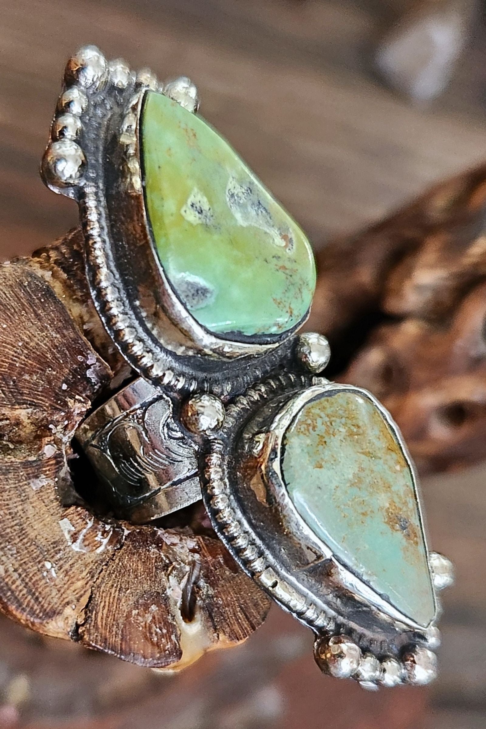 Adjustable Tibetan Silver Turquoise Crawler Ring | One-of-a-Kind (022)