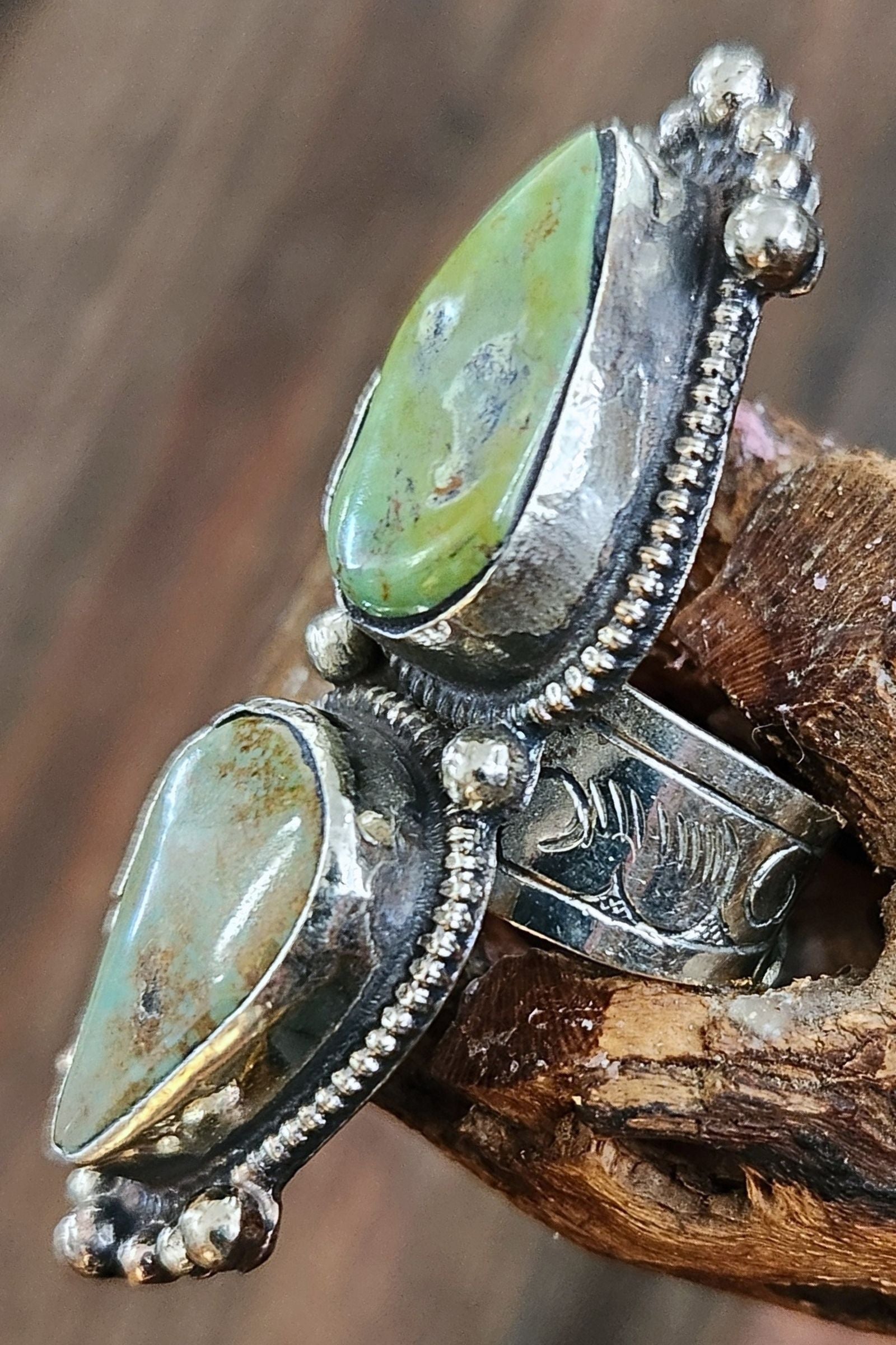 Adjustable Tibetan Silver Turquoise Crawler Ring | One-of-a-Kind (022)