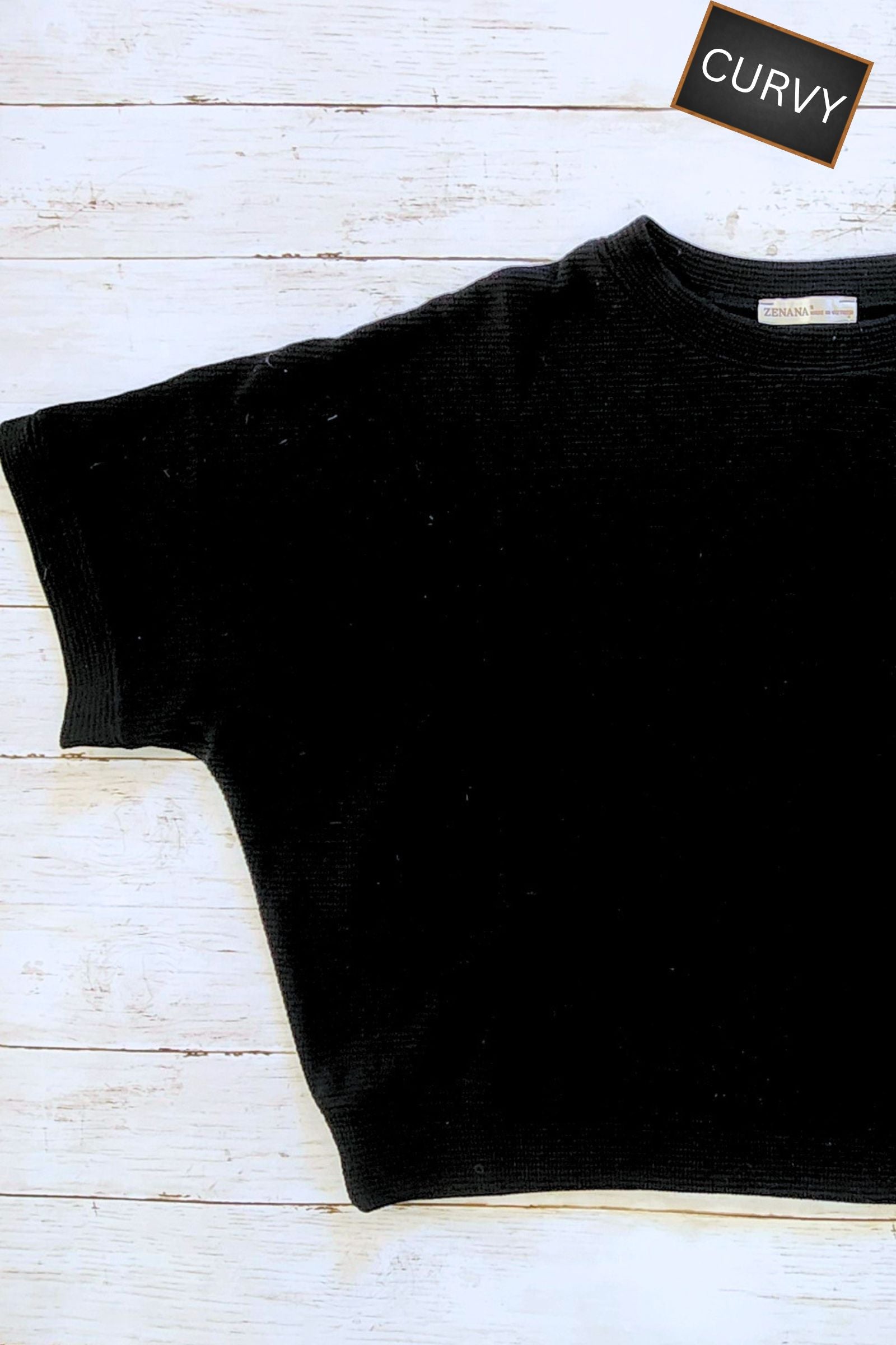 CURVY Black Double Knit Short Sleeve Top