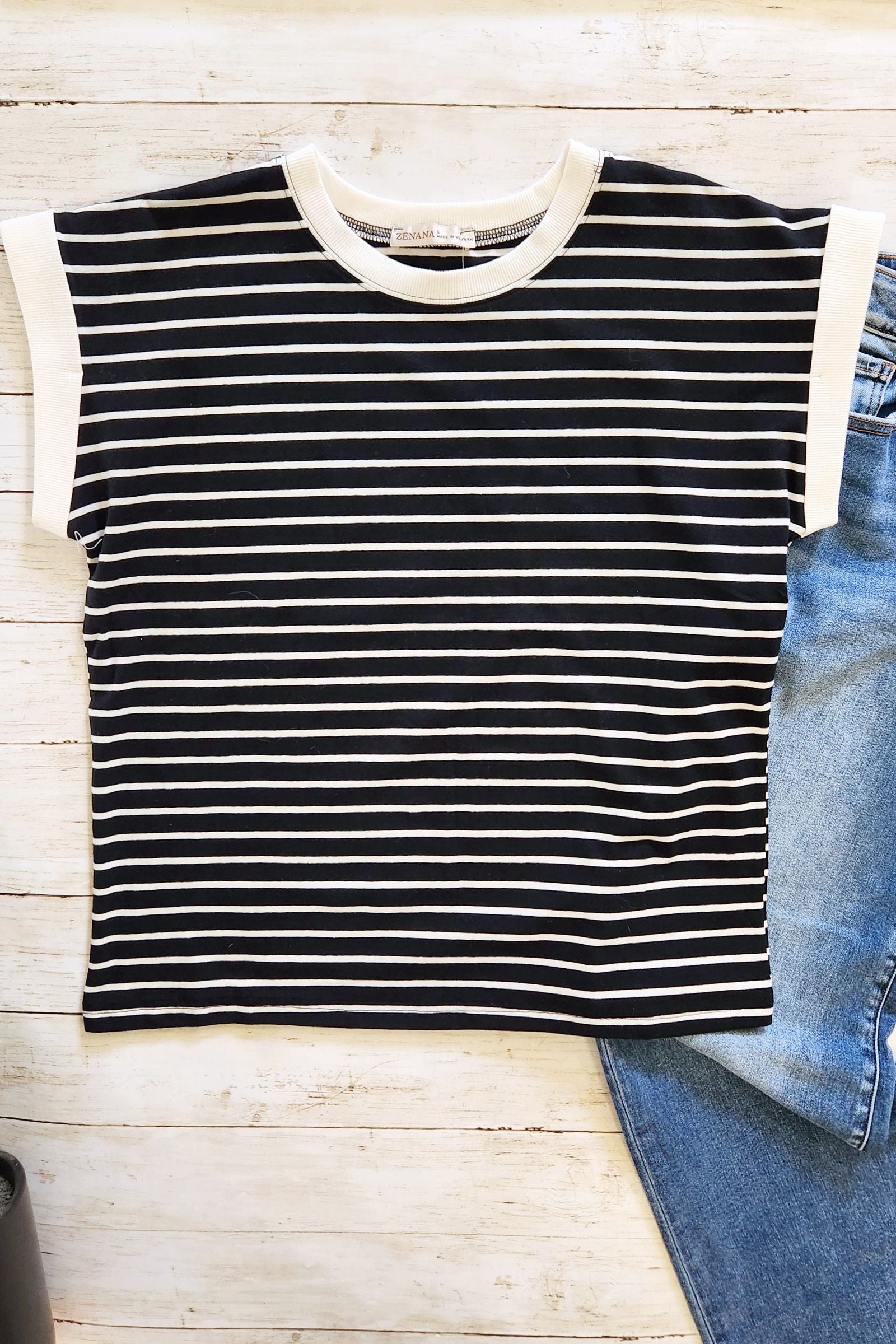 Black & White Stripe Cap Sleeve Top