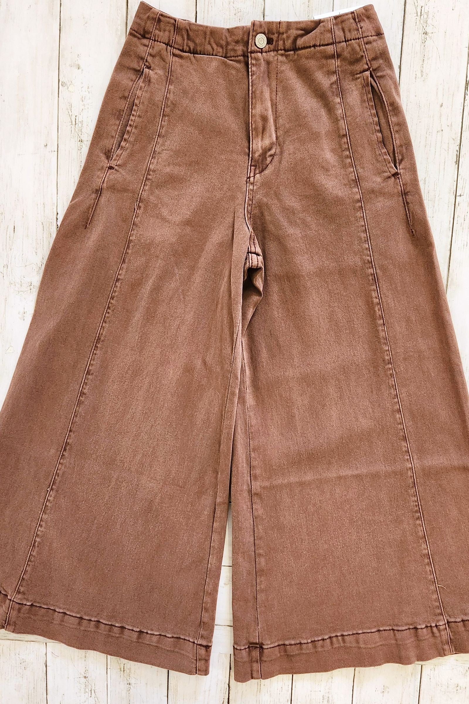 Mahogany High Rise Cropped Gaucho Denim Pants