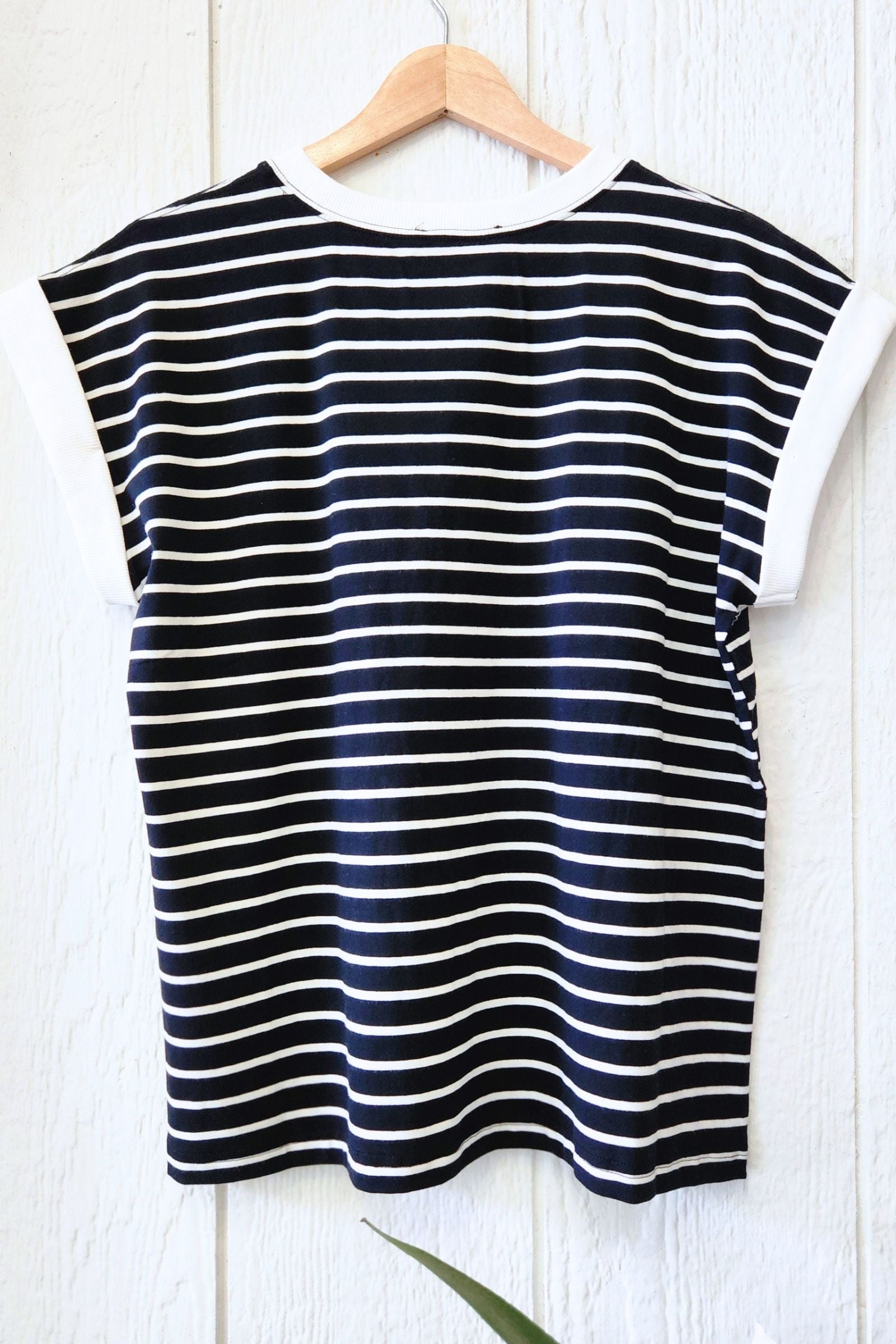 Black & White Stripe Cap Sleeve Top
