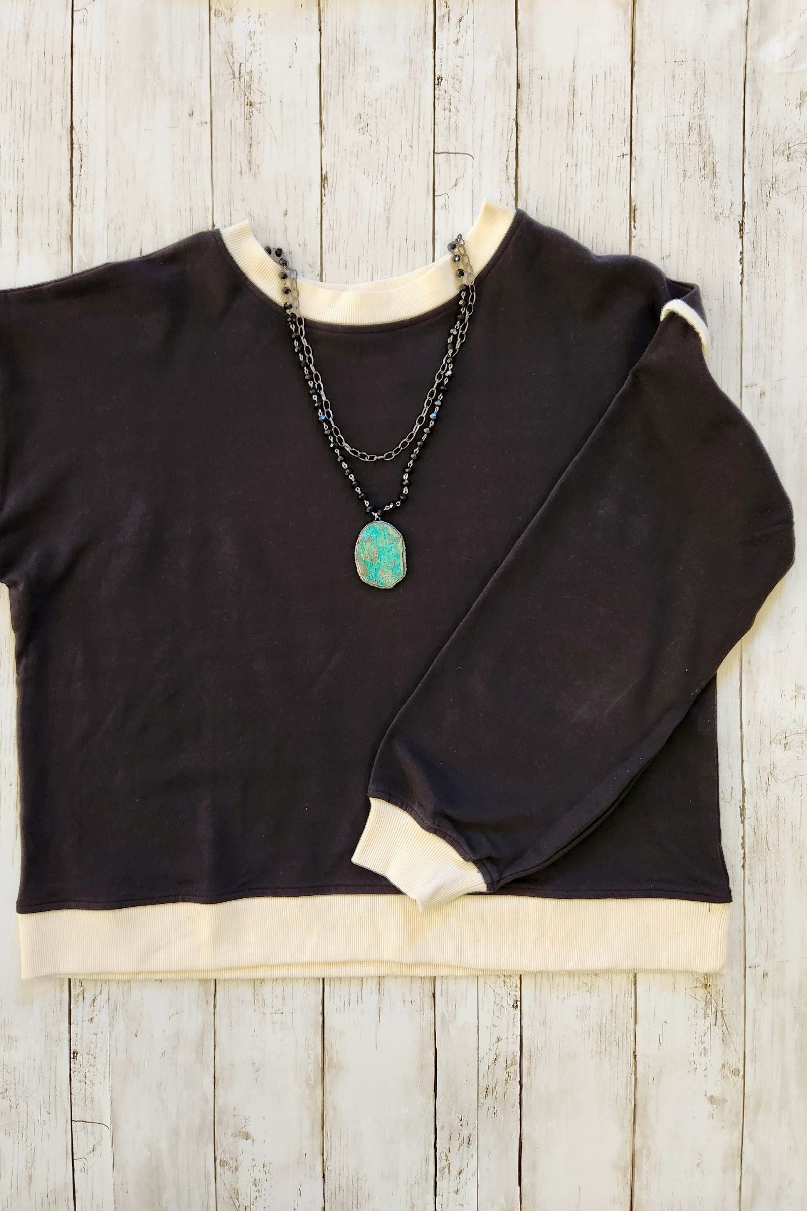 Black Drop Shoulder Pullover Top